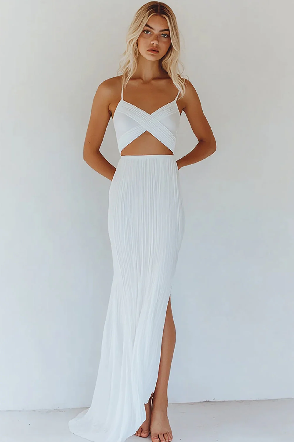 Coton Blanc A Ligne Spaghetti Bretelles Robe moulante de graduation