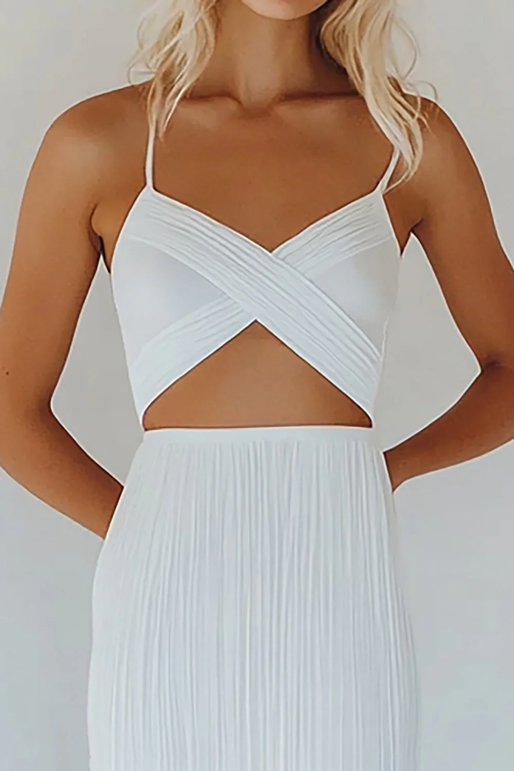 Coton Blanc A Ligne Spaghetti Bretelles Robe moulante de graduation - Image 3