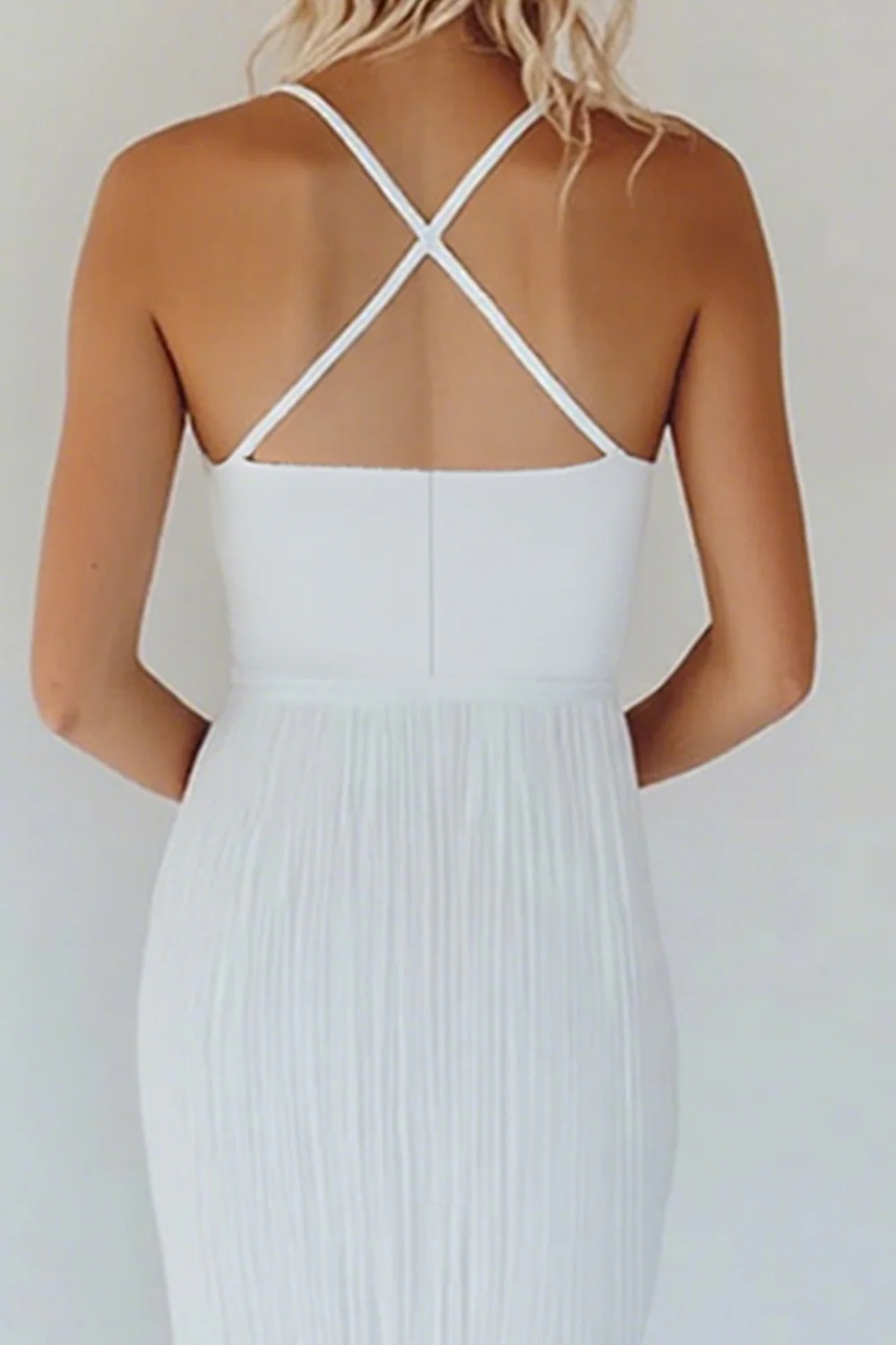 Coton Blanc A Ligne Spaghetti Bretelles Robe moulante de graduation - Image 4