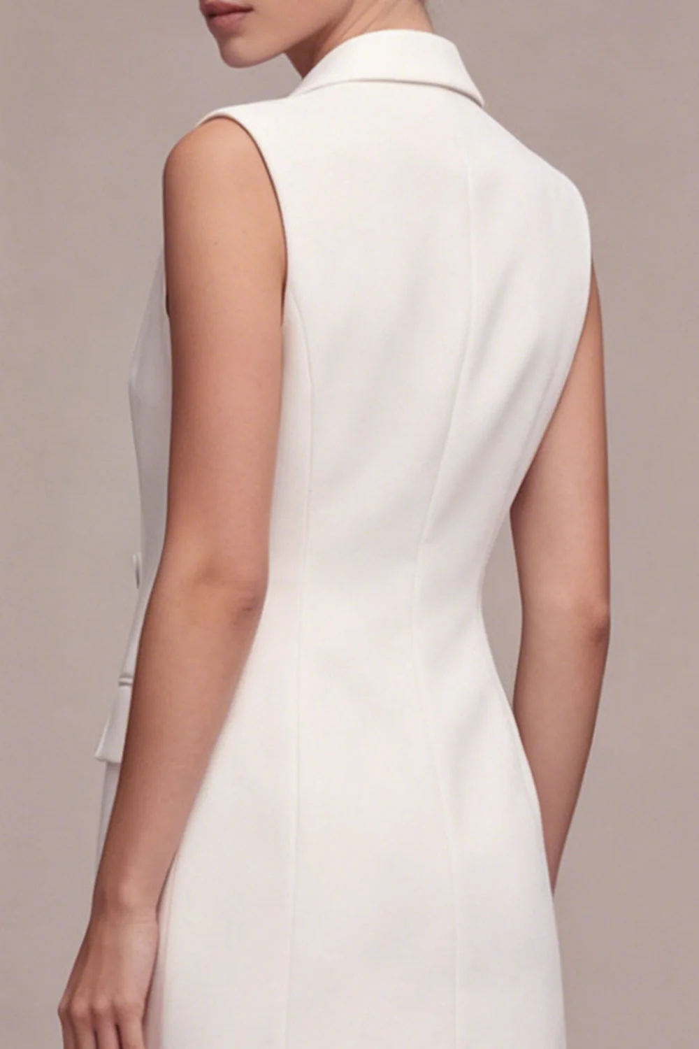 Courte blazer blanche à revers à pointes à double boutonnage - Image 4
