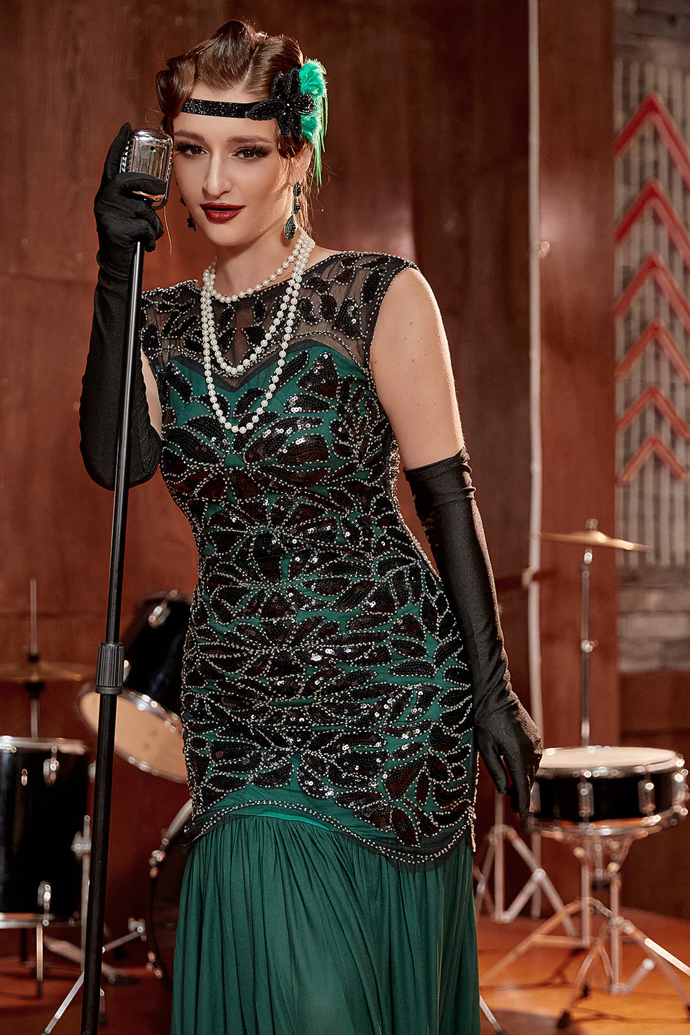 Robe Soirée Sirène Années 1920 Flapper Glitter Noire - Image 15