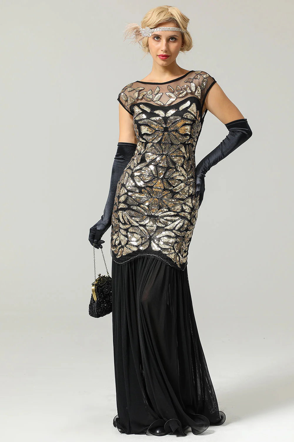 Robe Soirée Sirène Années 1920 Flapper Glitter Noire - Image 5
