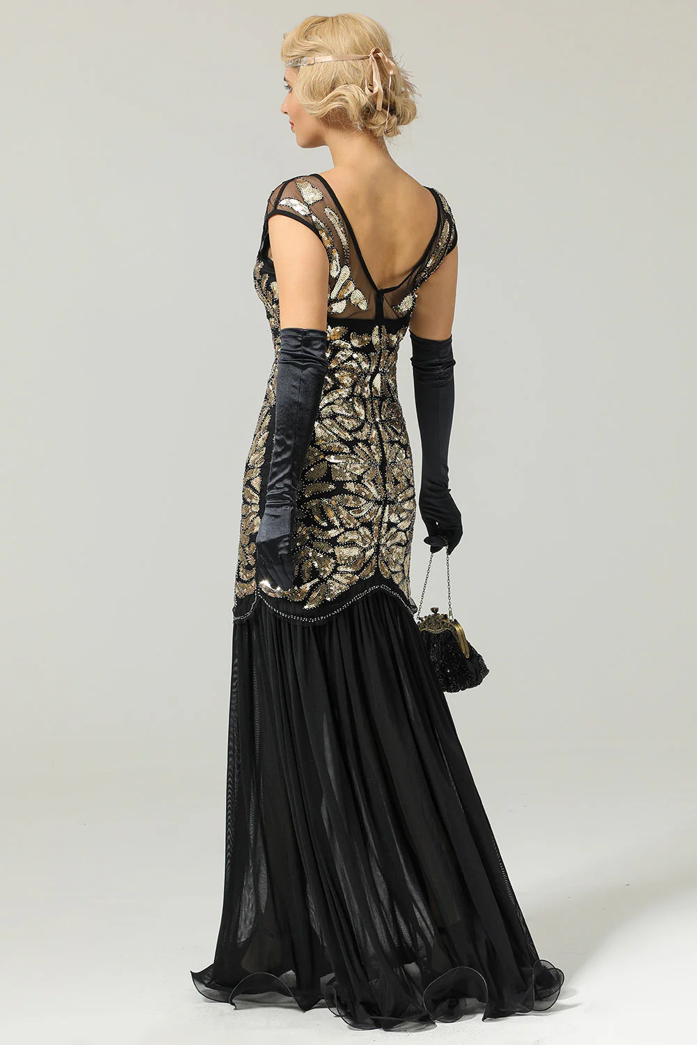 Robe Soirée Sirène Années 1920 Flapper Glitter Noire - Image 7