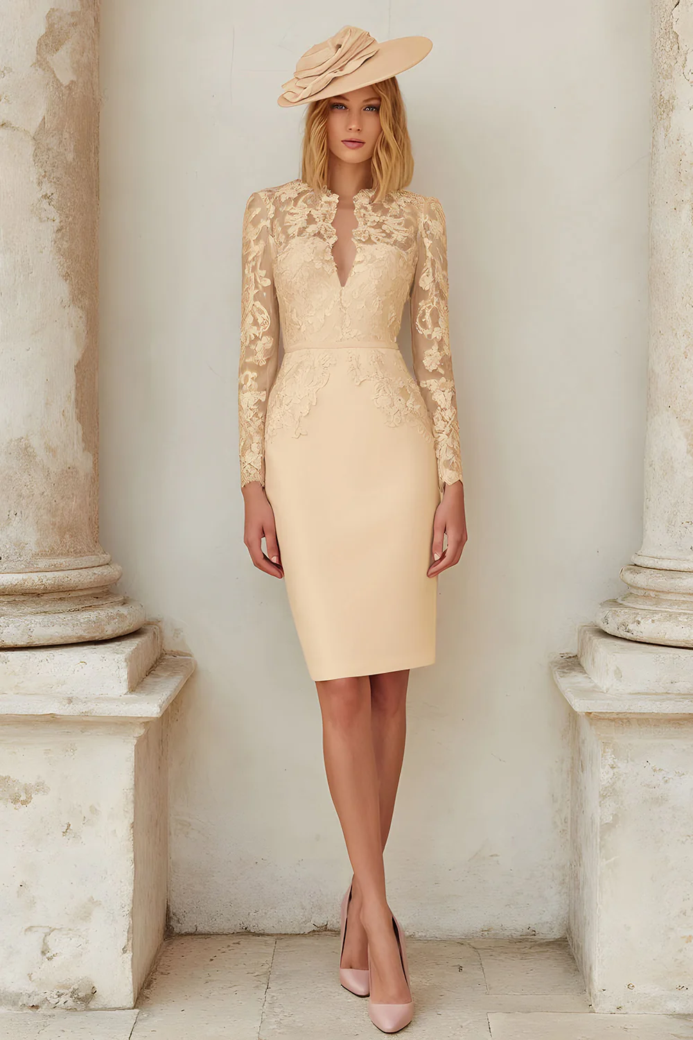 Robe mère de la mariée en satin stretch blush avec dentelle - Image 6