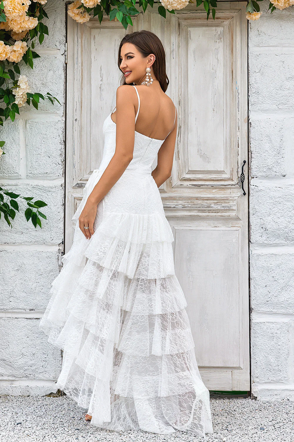 Dentelle ivoire Asymétrique détachable Train Bohème Robe de mariée - Image 2