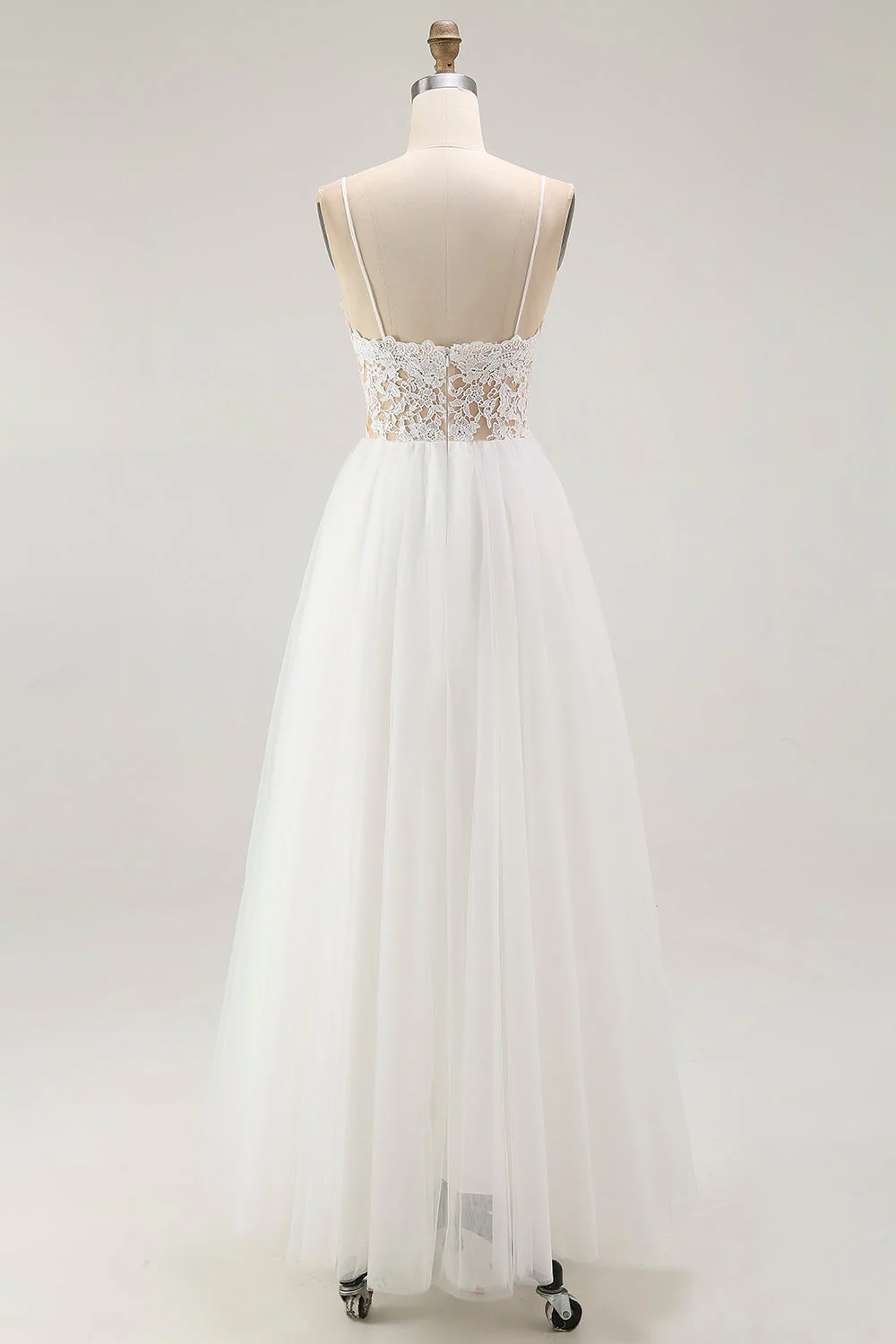 Robe blanche trapèze en tulle et dentelle longueur thé - Image 4