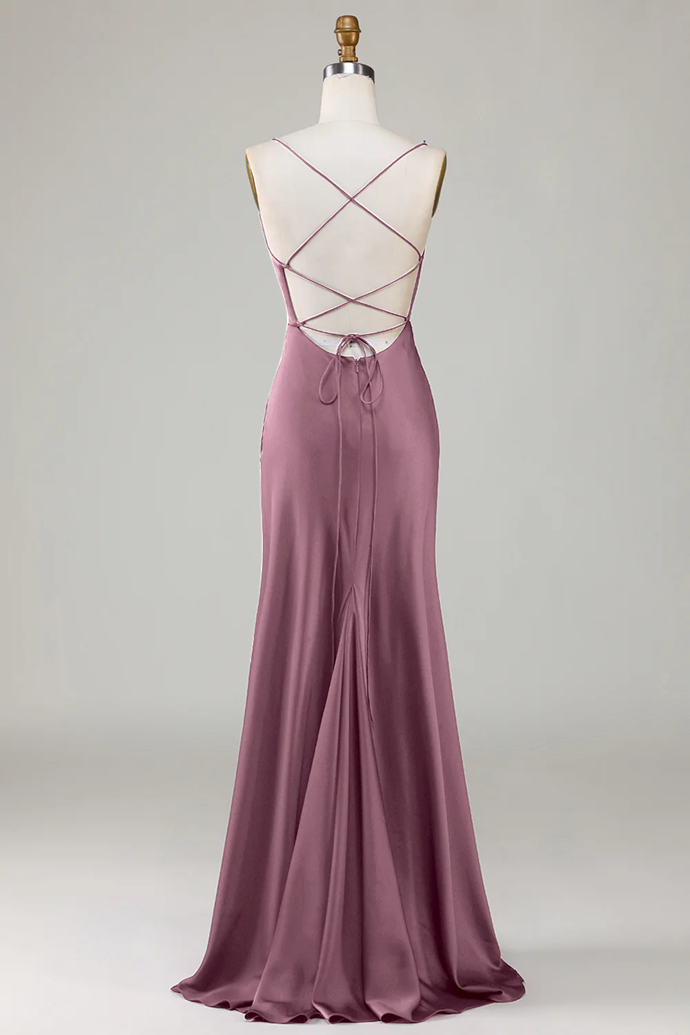 Robe de demoiselle d'honneur longue bordeaux dos lacé avec fente - Image 13