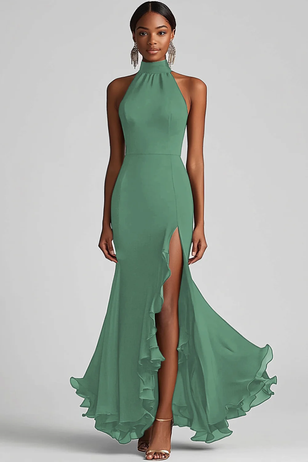 Dos nu Noir à volants Sirène Robe longue formelle avec fente - Image 11