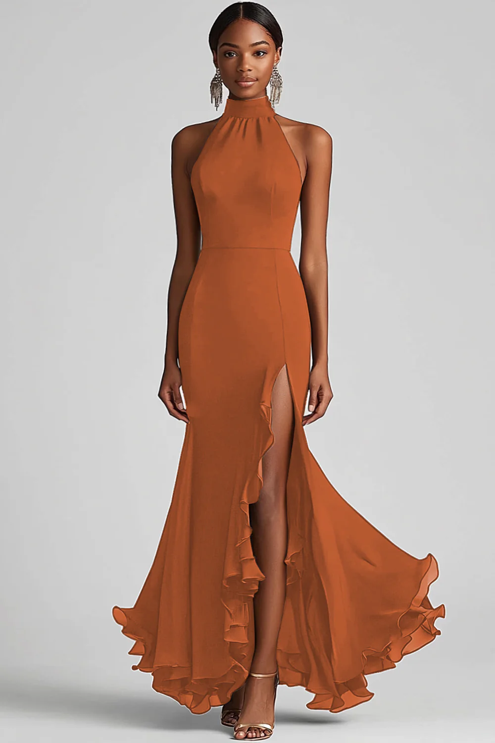 Dos nu Noir à volants Sirène Robe longue formelle avec fente - Image 12