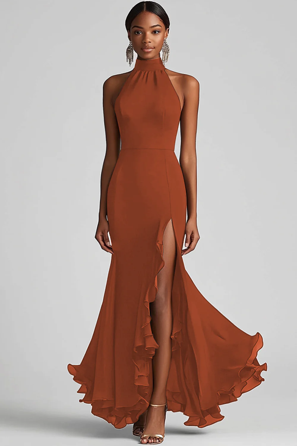 Dos nu Noir à volants Sirène Robe longue formelle avec fente - Image 13