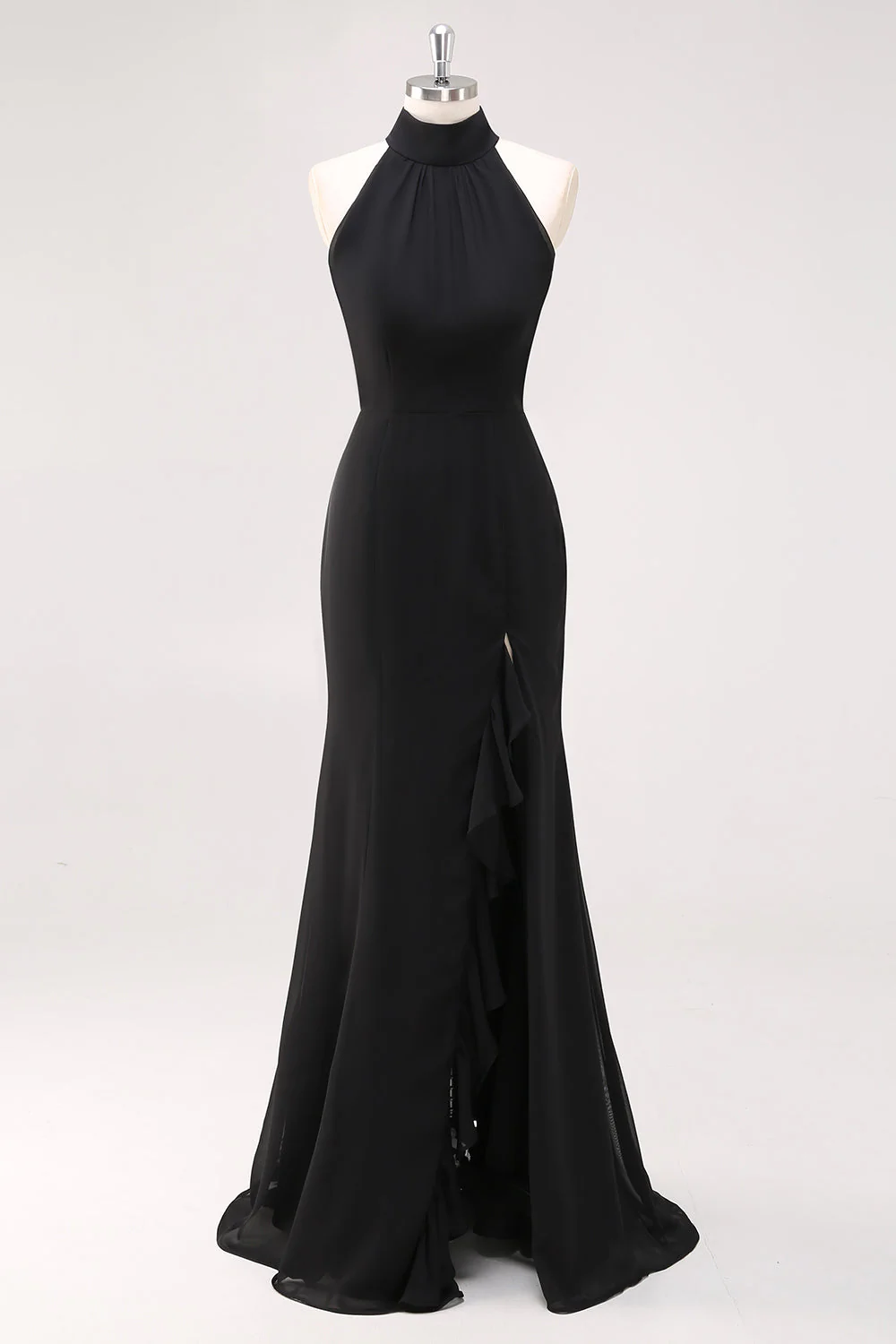 Dos nu Noir à volants Sirène Robe longue formelle avec fente - Image 3