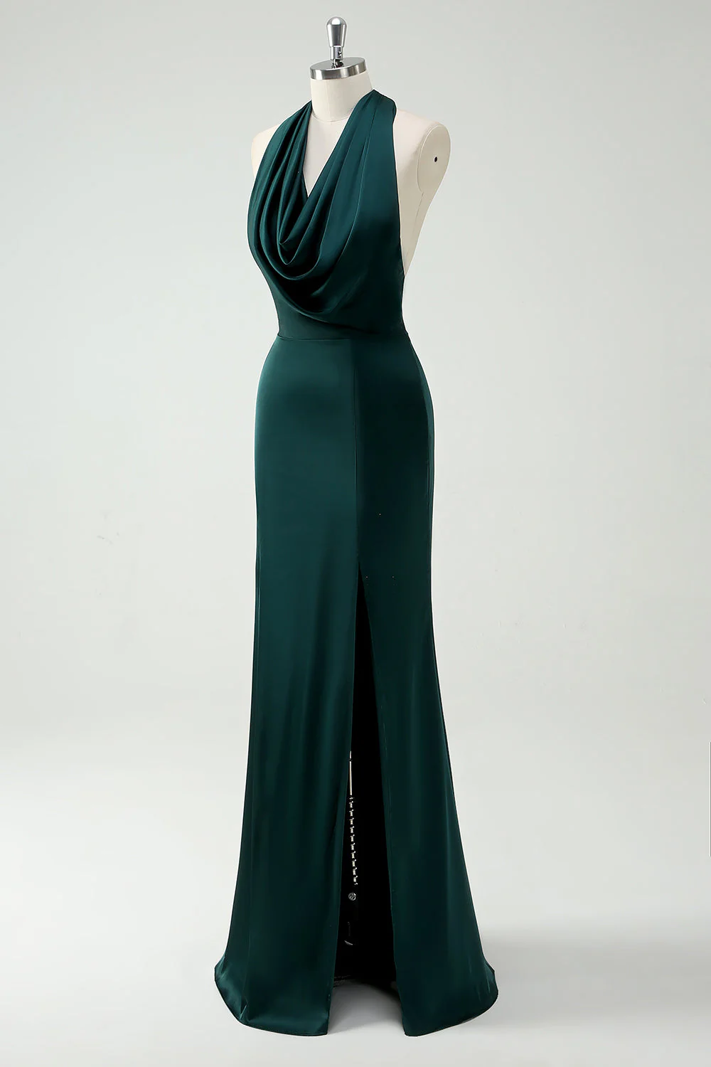 Dos nu pin vert sirène longue robe de demoiselle d’honneur avec fente - Image 3
