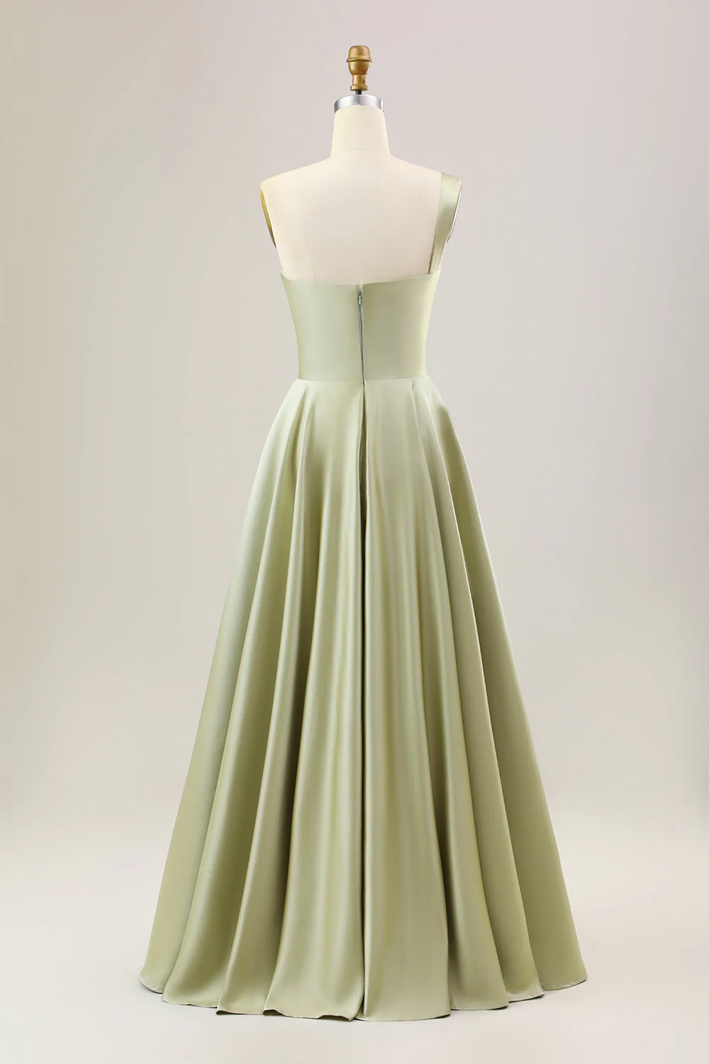 Robe de demoiselle d’honneur vert satin à une épaule avec poches - Image 4