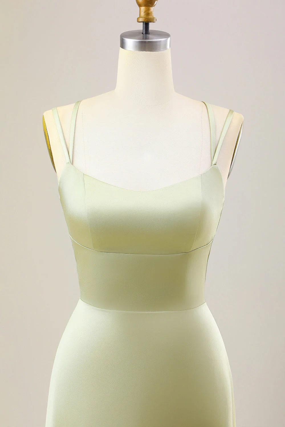 Dusty Sage A Line Spaghetti Straps Longue Robe de demoiselle d’honneur en satin - Image 4
