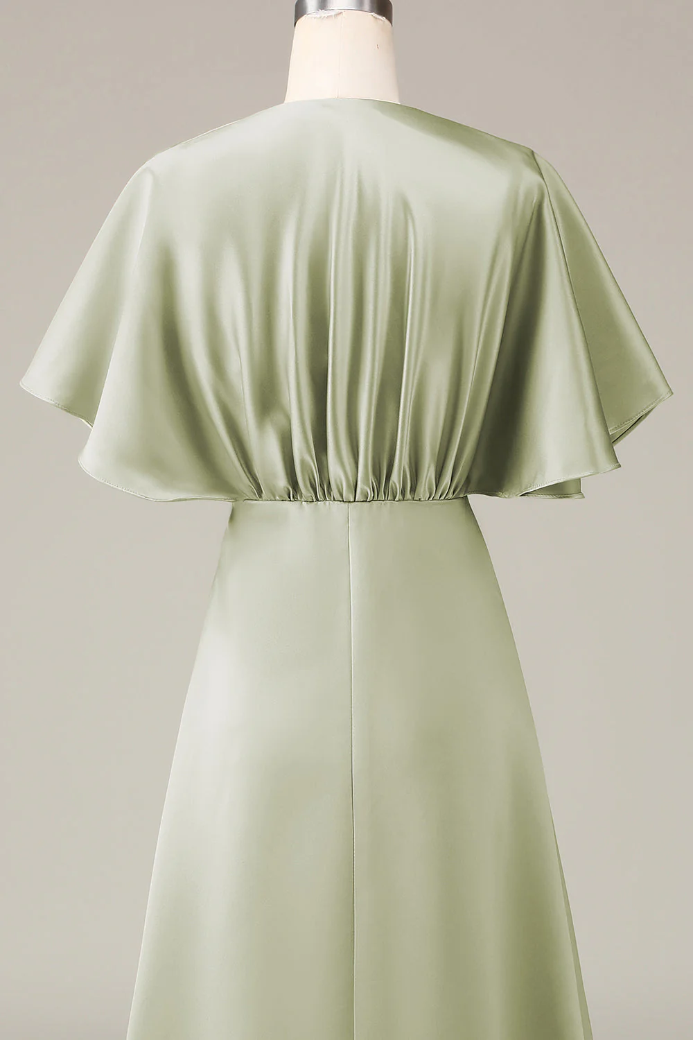 Dusty Sage Col en V Manches courtes A-ligne Satin Robe de demoiselle d’honneur - Image 5