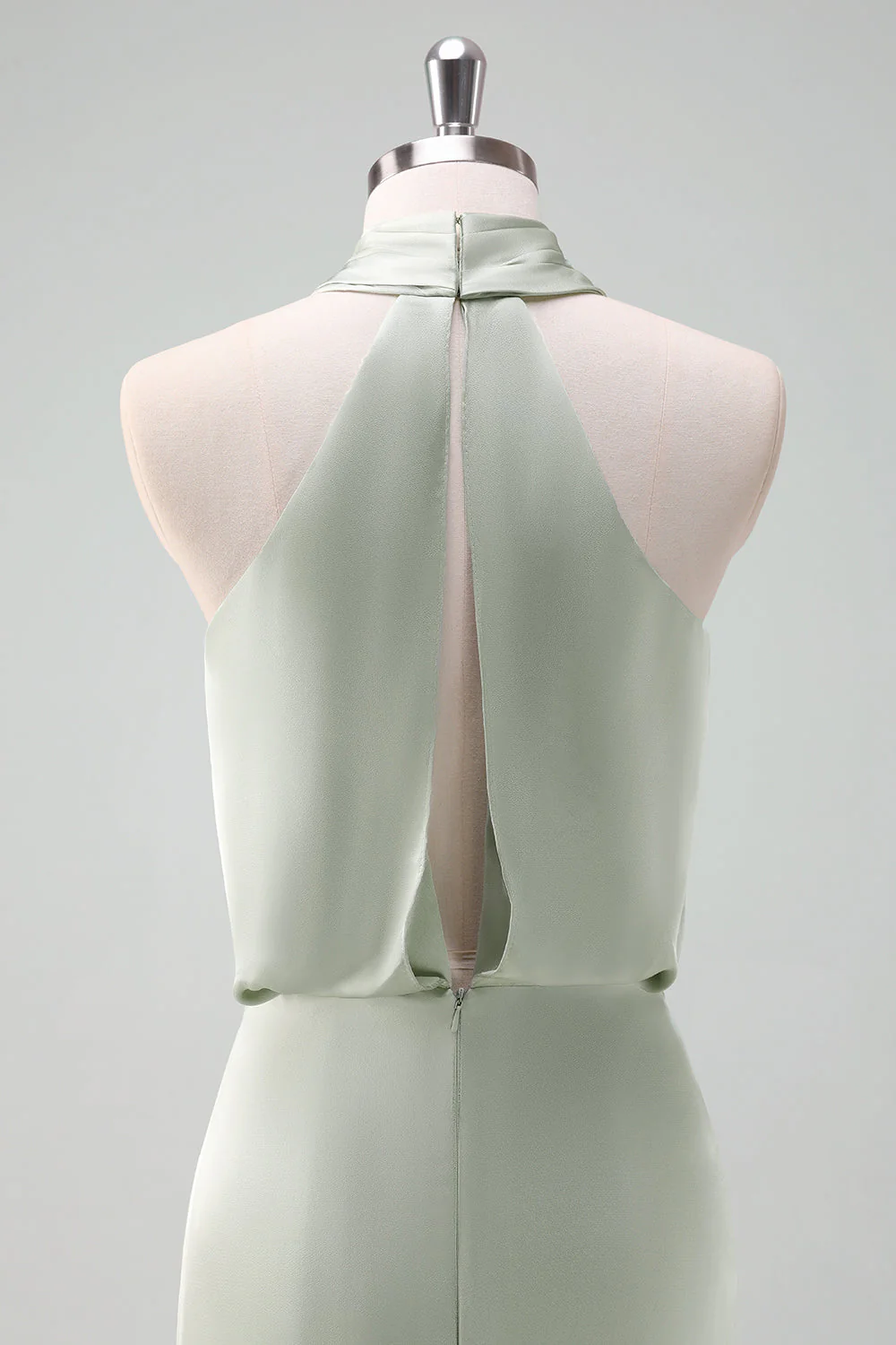 Robe de demoiselle d'honneur longue vert sauge poussiéreux fourreau dos nu col satin - Image 5