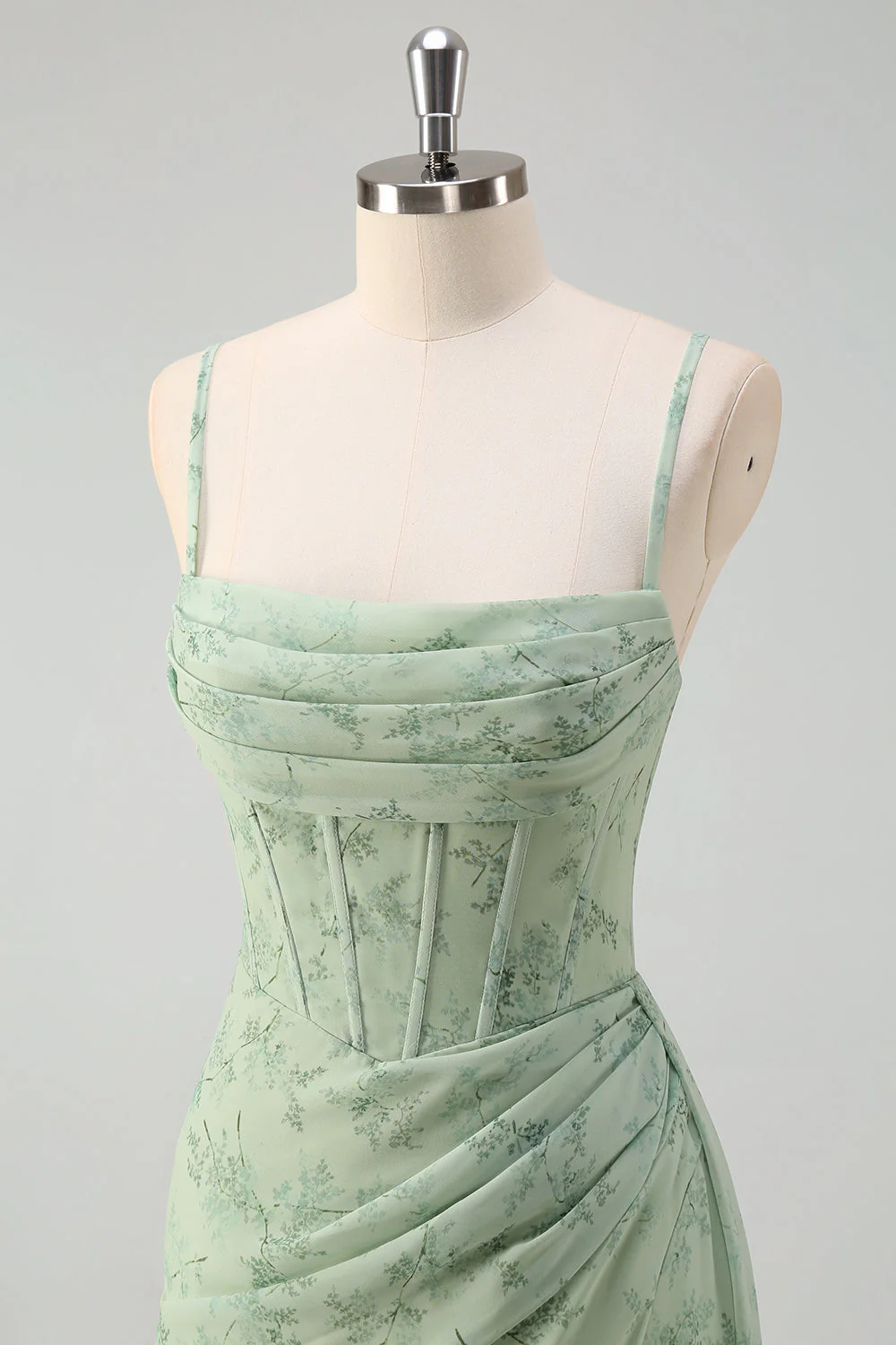 Robe de soirée longue froncée style sirène à fleurs et corset avec fente - Image 6