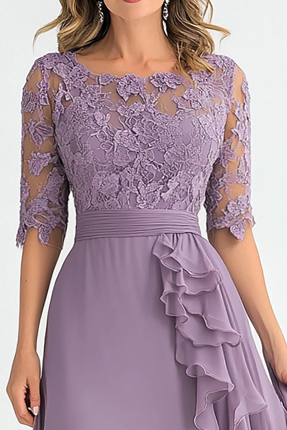 Elégant gris violet une ligne tulle mère de la mariée robe à volants - Image 2