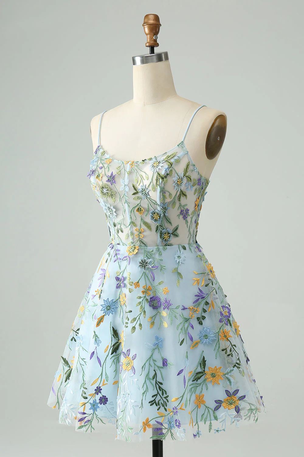 Élégante fleur bleue corset corset courte de retour à la maison avec broderie - Image 3