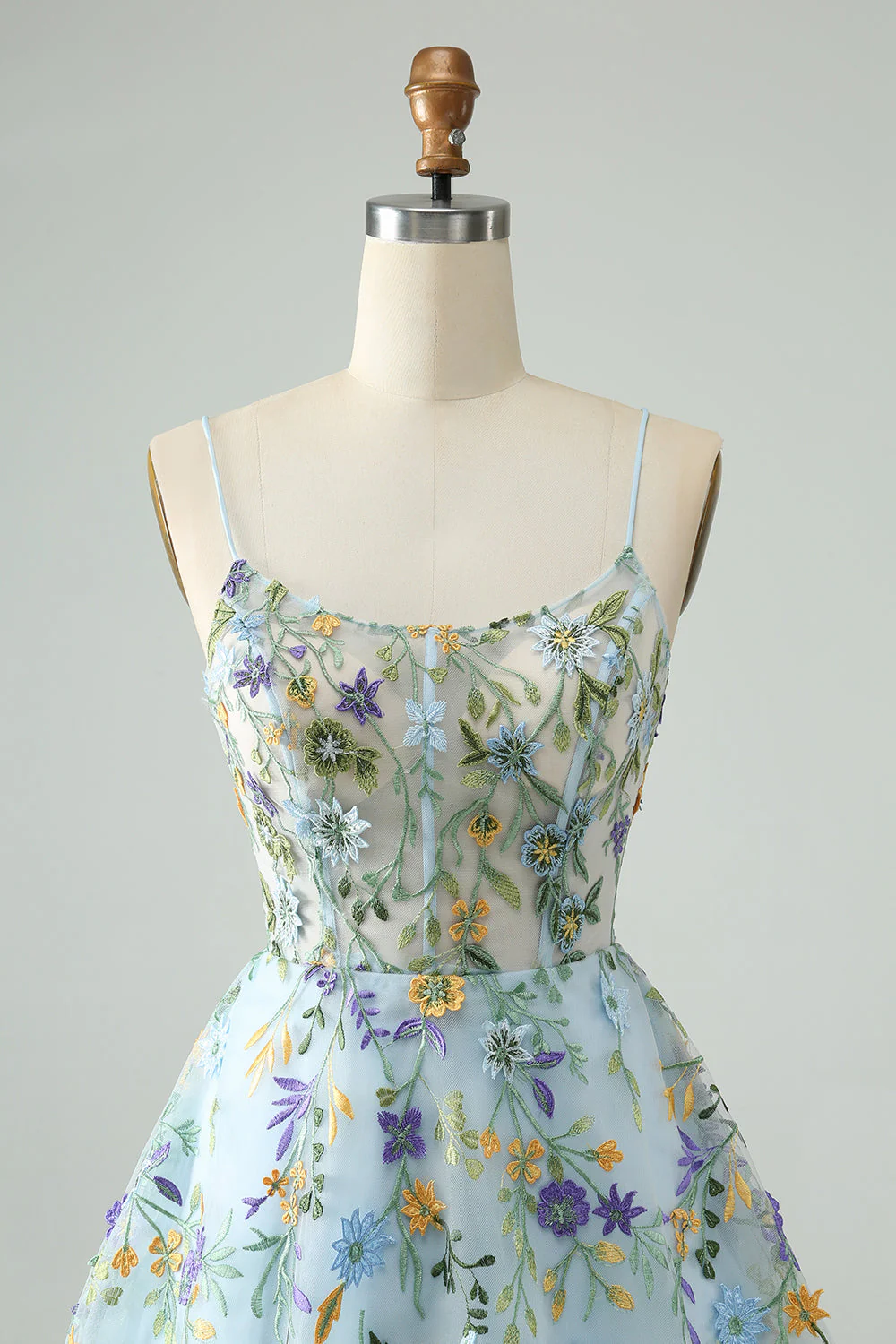 Élégante fleur bleue corset corset courte de retour à la maison avec broderie - Image 4
