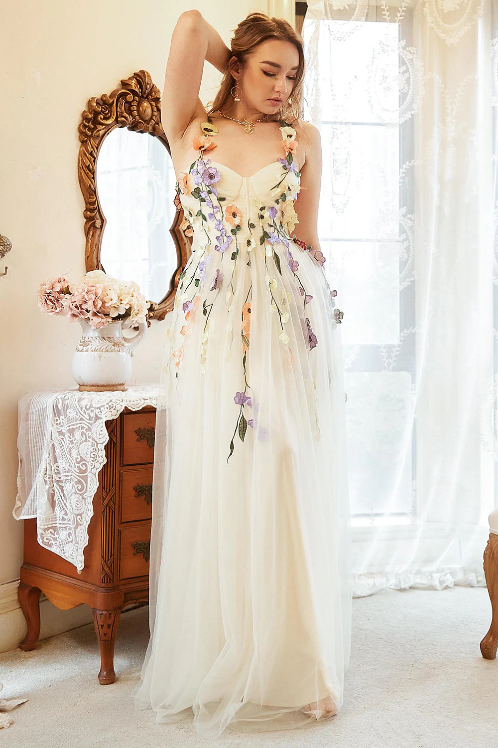 Élégante Robe de bal A Line Champagne Plus Taille avec Appliques - Image 4