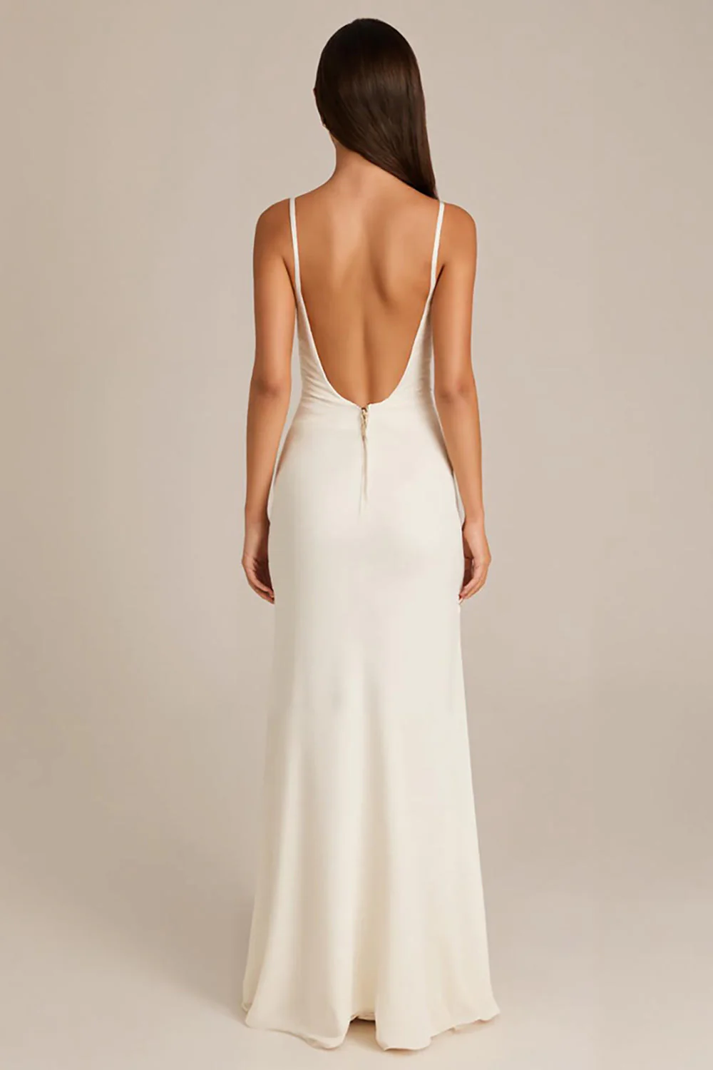 Robe de soirée élégante fourreau à bretelles spaghetti ivoire - Image 2