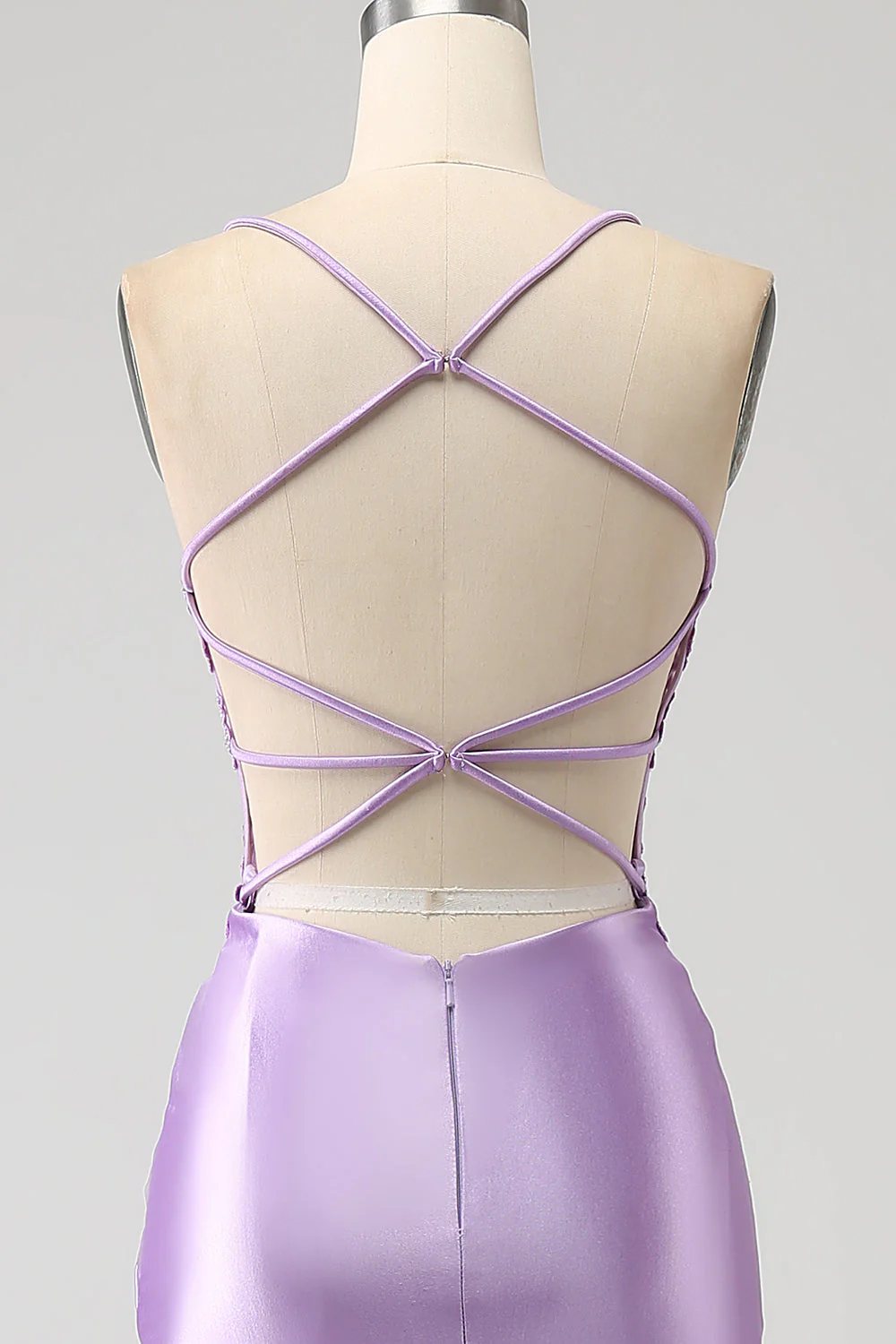 Élégante sirène bretelles spaghetti lilas longue robe de soirée avec fente appliques - Image 7