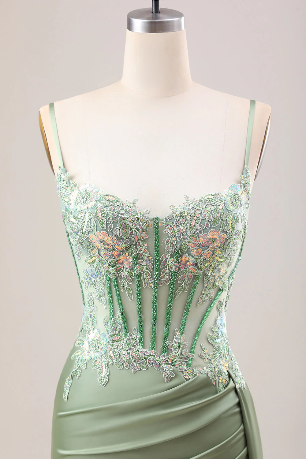 Élégante Sirène Lilas Plissé Paillettes Corset Longue Robe De Bal Avec Fente - Image 10