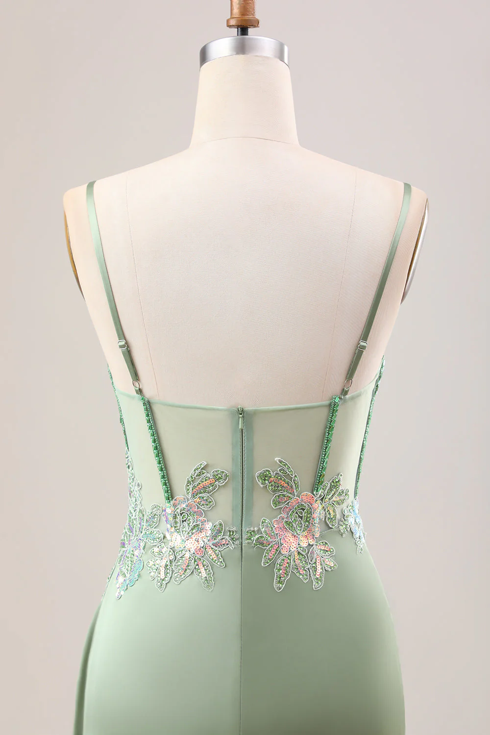Élégante Sirène Lilas Plissé Paillettes Corset Longue Robe De Bal Avec Fente - Image 11