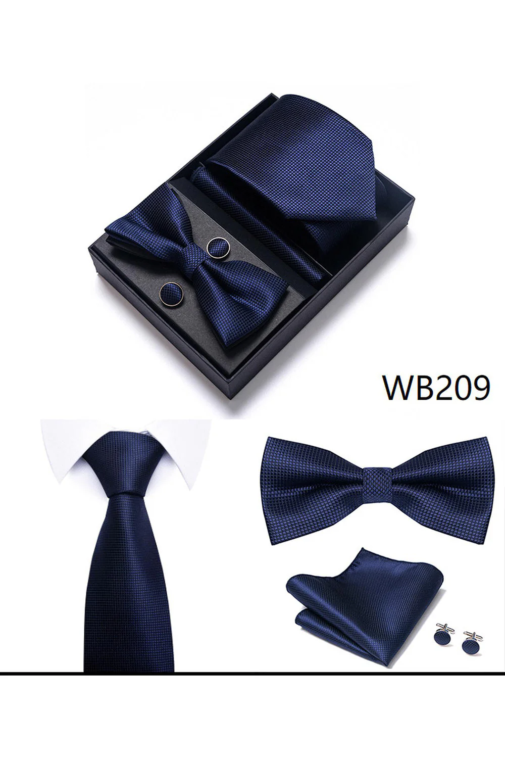 Ensemble classique de cravate et nœud papillon en or bleu marine pour hommes formels - Image 10