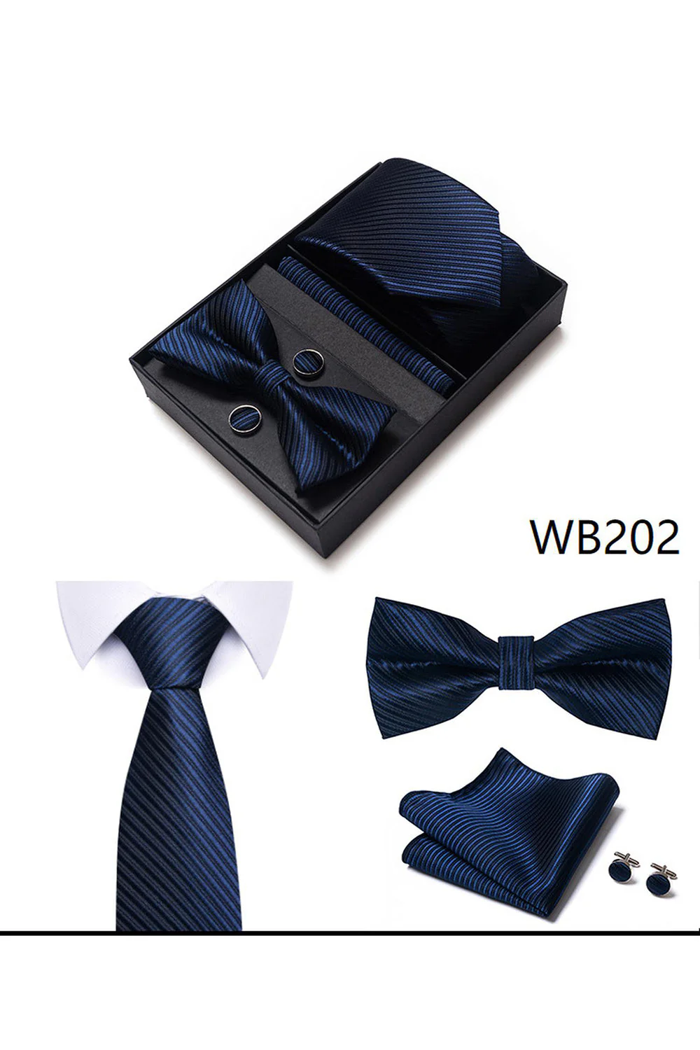 Ensemble classique de cravate et nœud papillon en or bleu marine pour hommes formels - Image 4