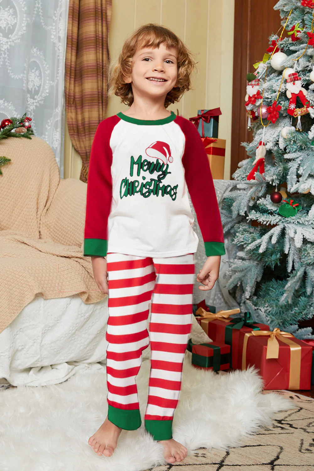 Ensemble de pyjama assorti à manches longues pour famille à rayures longues à rayures rouges et blanches - Image 7
