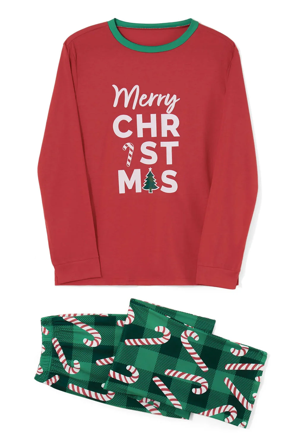 Ensemble de pyjama assorti familial imprimé de Noël rouge et vert - Image 3