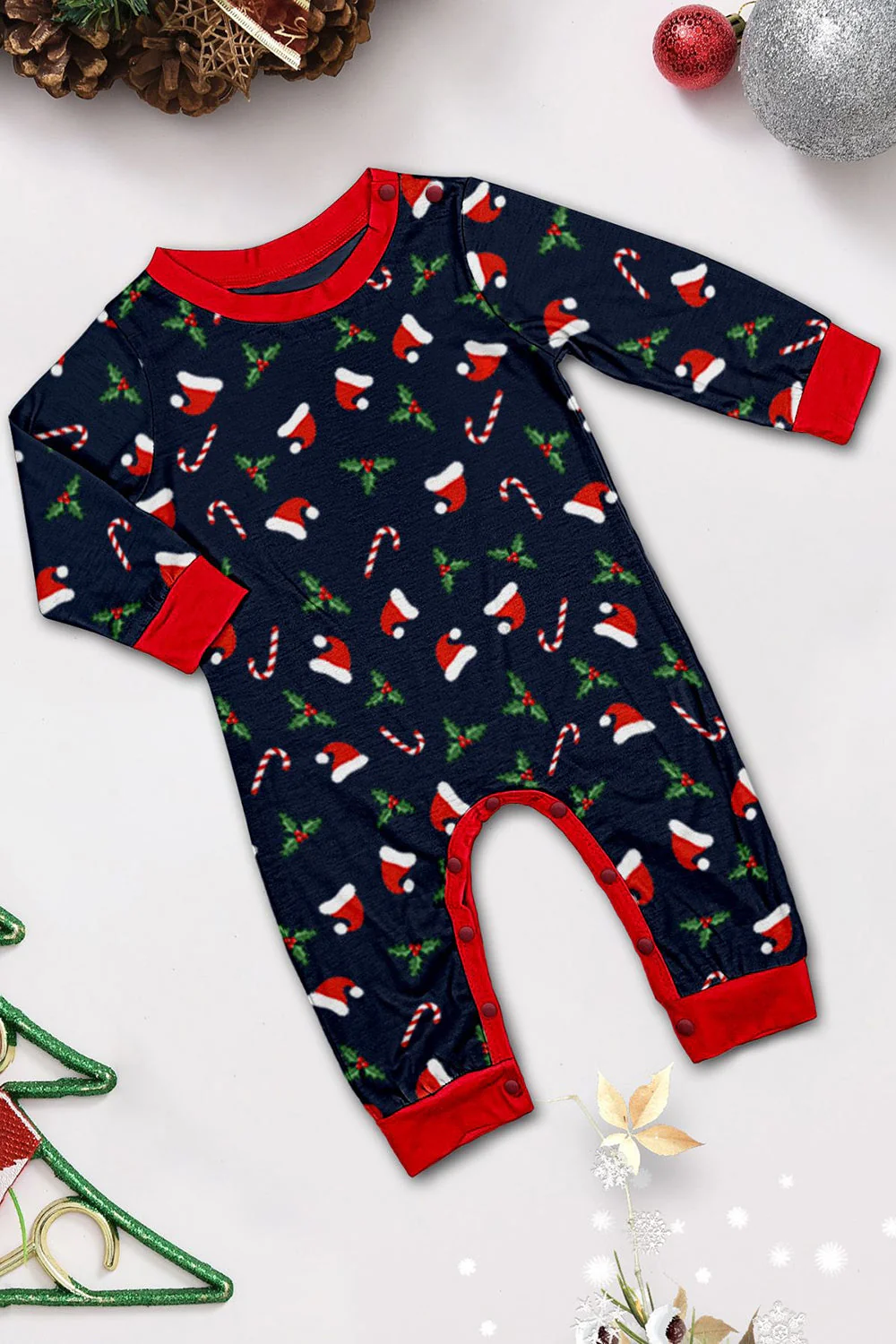 Ensemble de pyjama assorti familial imprimé Joyeux Noël bleu marine - Image 18