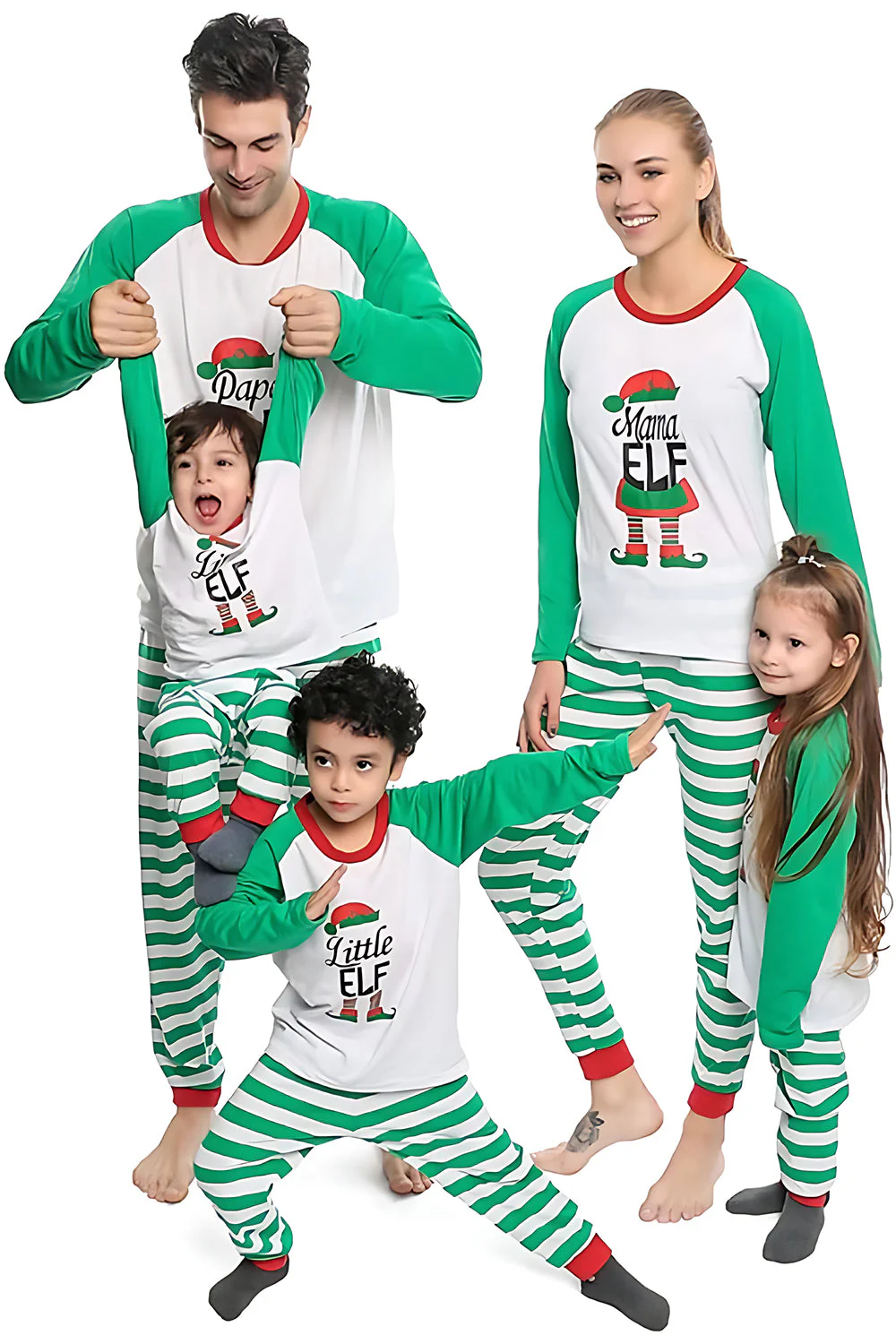 Ensemble de pyjama assorti familial imprimé rayures vertes