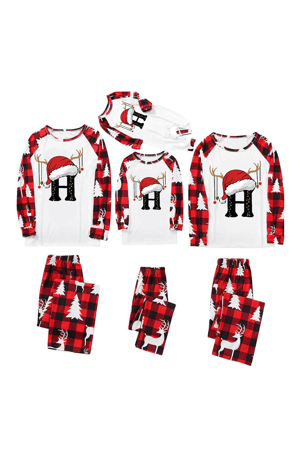 Ensemble de pyjama assorti familial rouge et blanc imprimé de Noël - Image 3