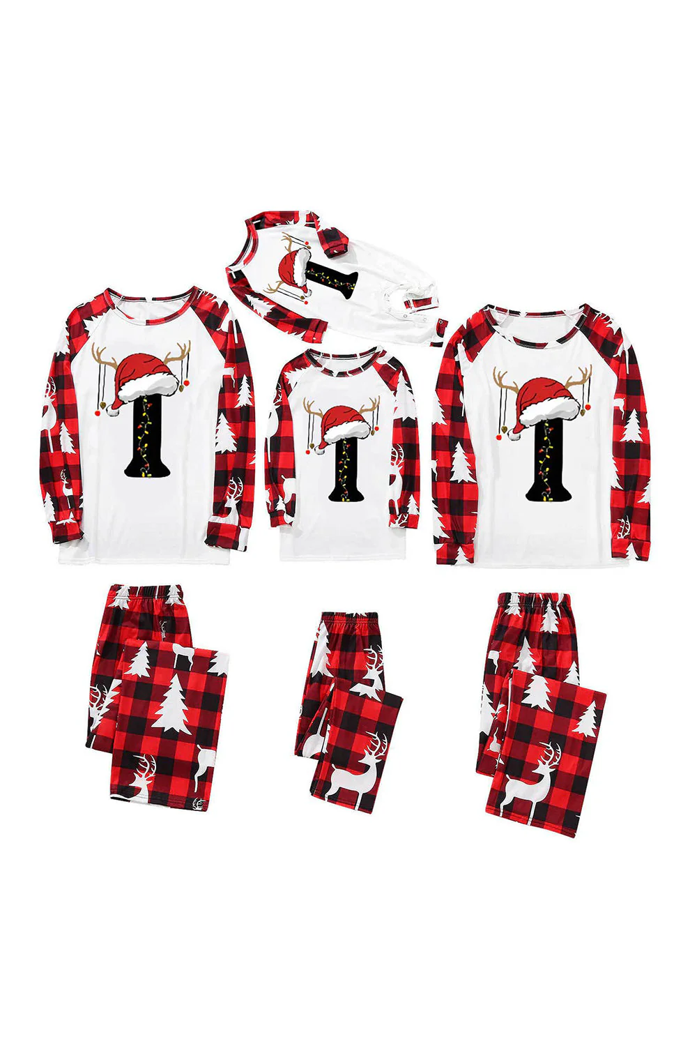 Ensemble de pyjama assorti familial rouge et blanc imprimé de Noël - Image 4