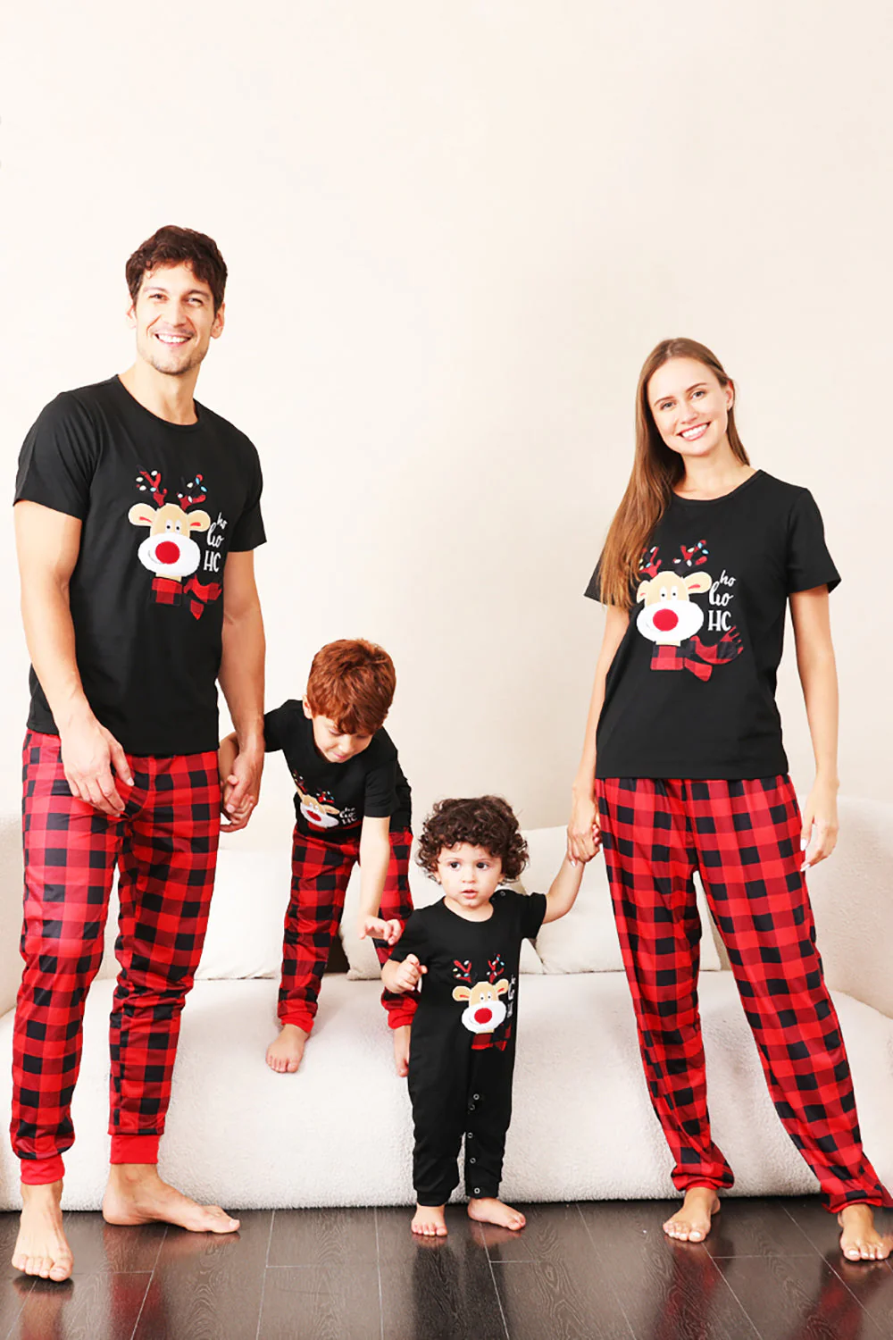 Ensemble de pyjamas assortis à la famille de Noël à carreaux rouges à manches courtes - Image 2