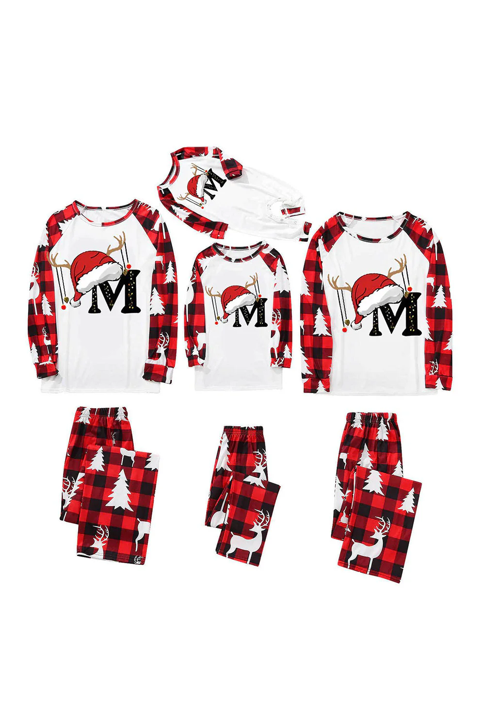 Ensemble de pyjamas familiaux imprimés de chapeau de Noël à carreaux rouges et noirs - Image 3