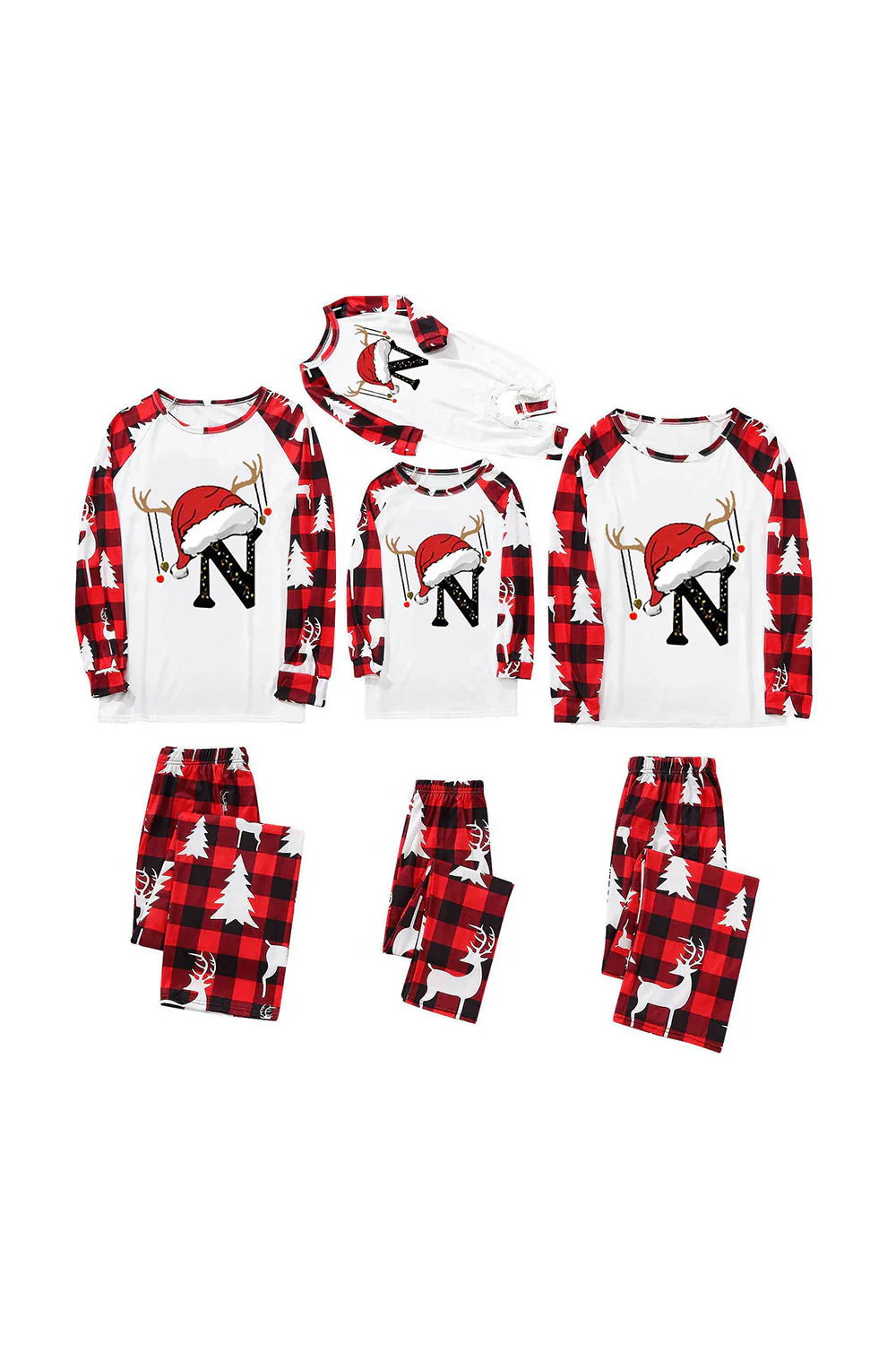 Ensemble de pyjamas familiaux imprimés de chapeau de Noël à carreaux rouges et noirs - Image 4
