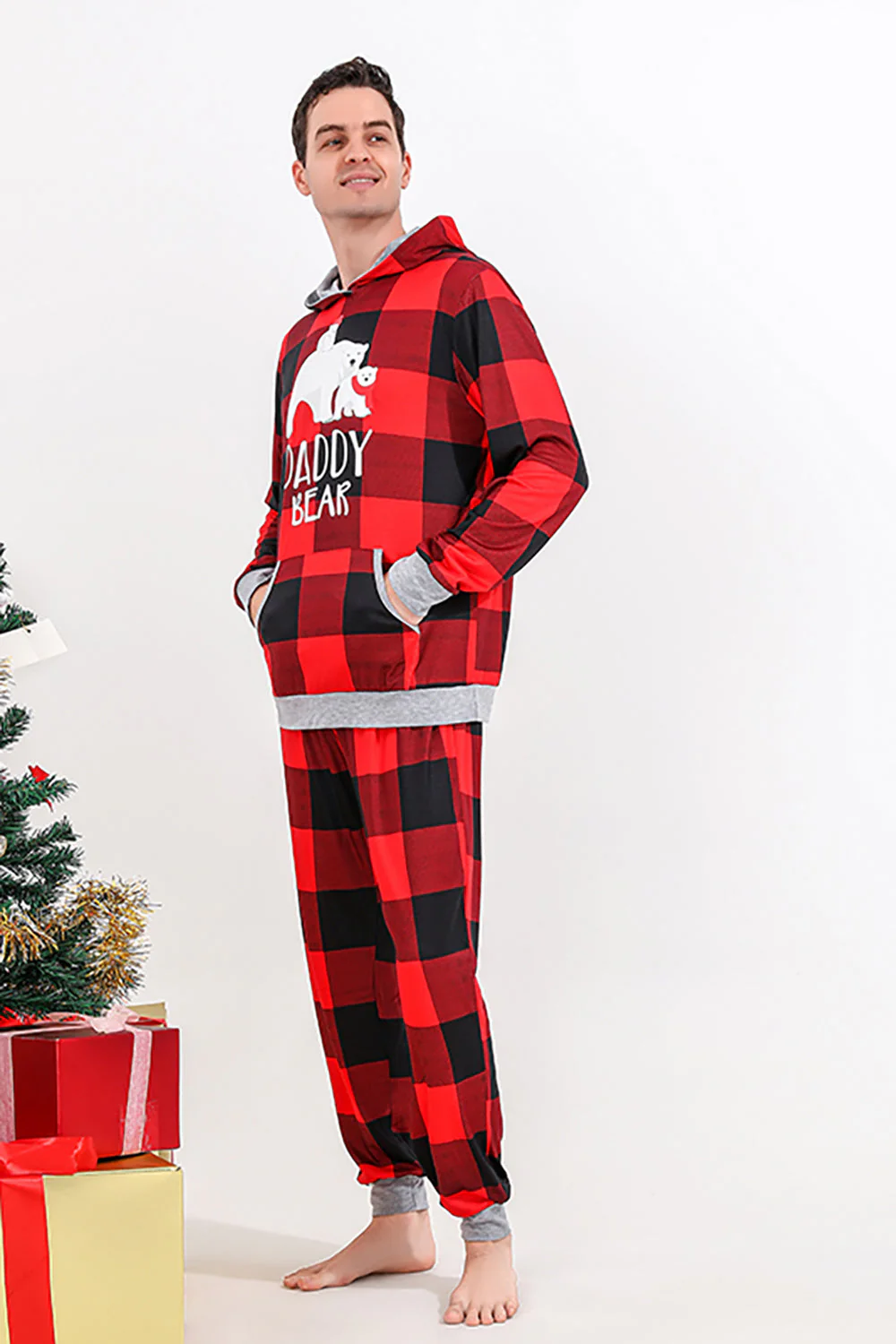 Ensemble de pyjamas imprimé ours grille rouge de la famille de Noël - Image 2