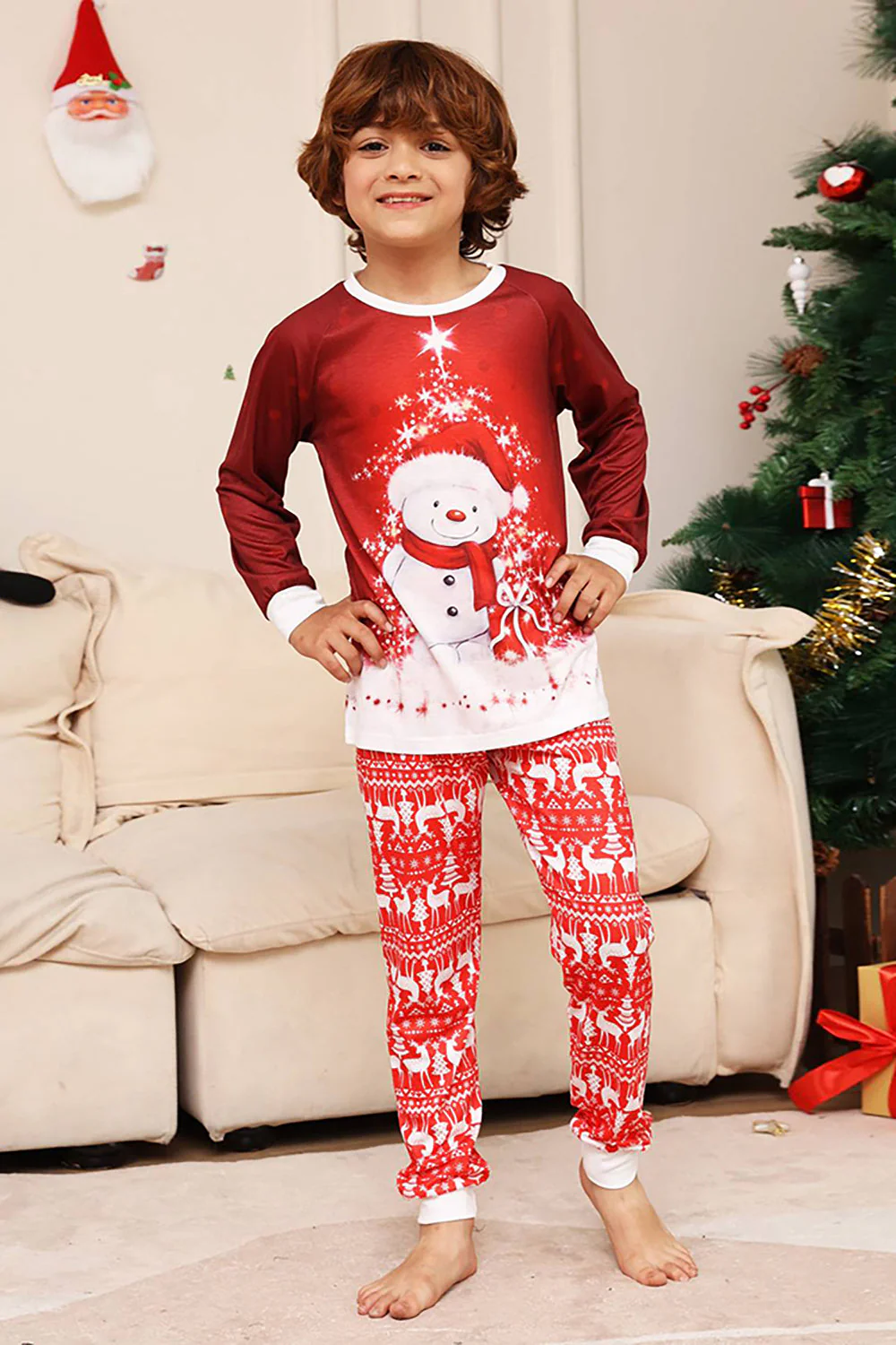 Ensemble pyjama assorti familial de Noël bonhomme de neige rouge - Image 10