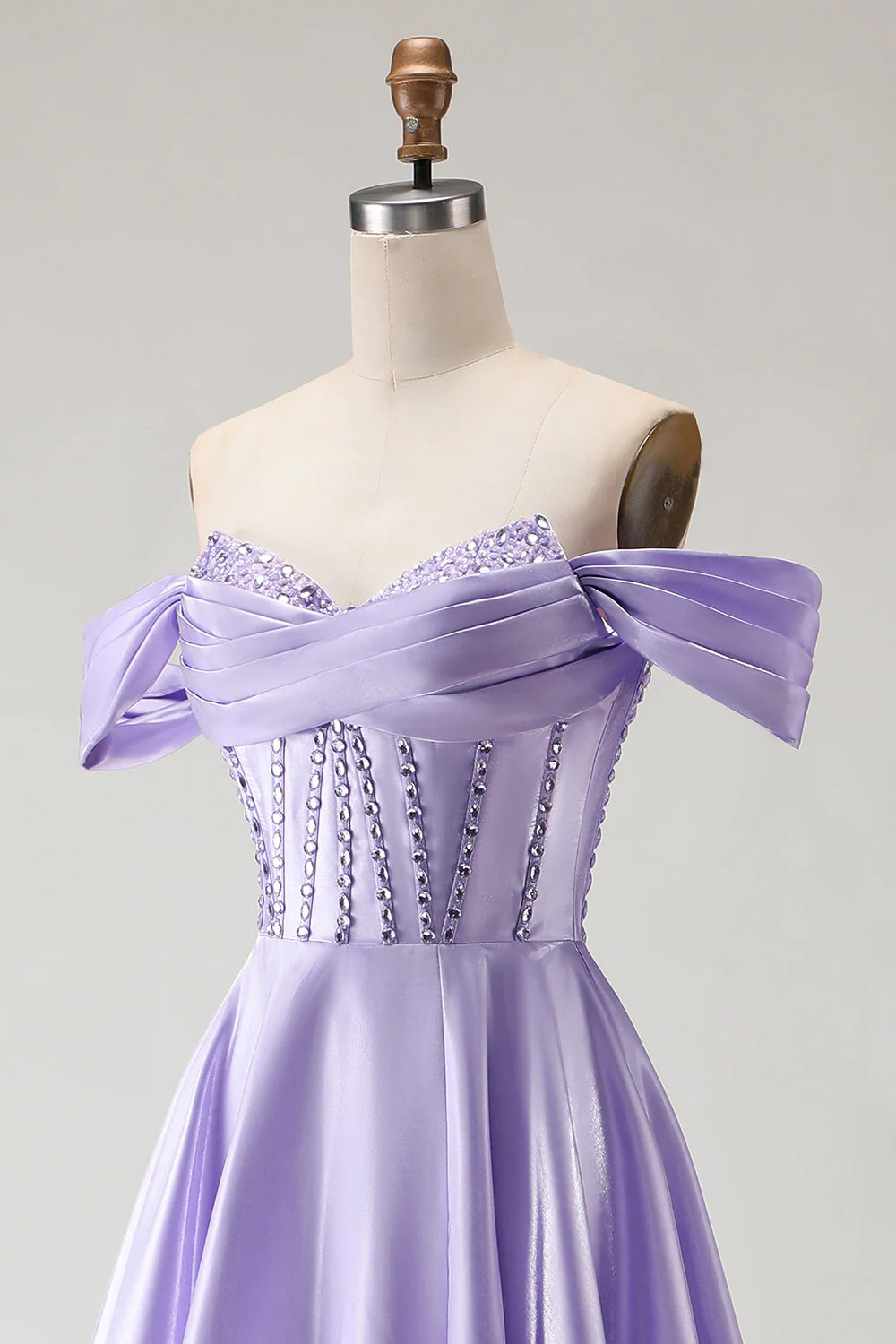 Robe de bal longue vert foncé à épaule décalée perlé avec fente - Image 12