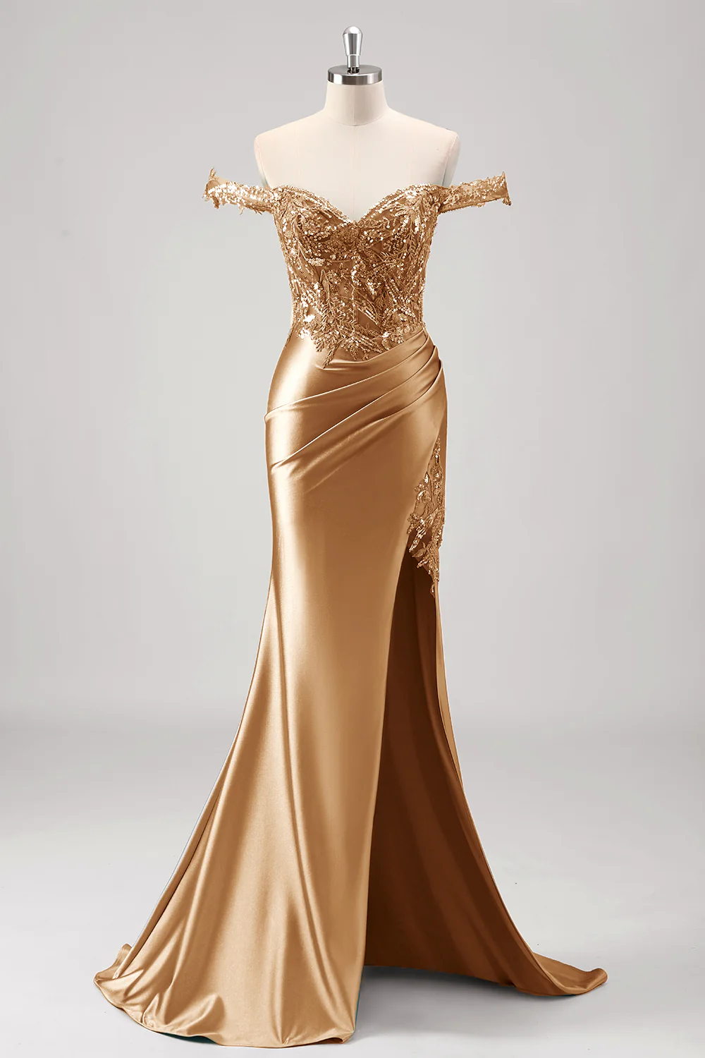 Robe de soirée sirène gris métallisé scintillante à paillettes avec fente élégante - Image 14