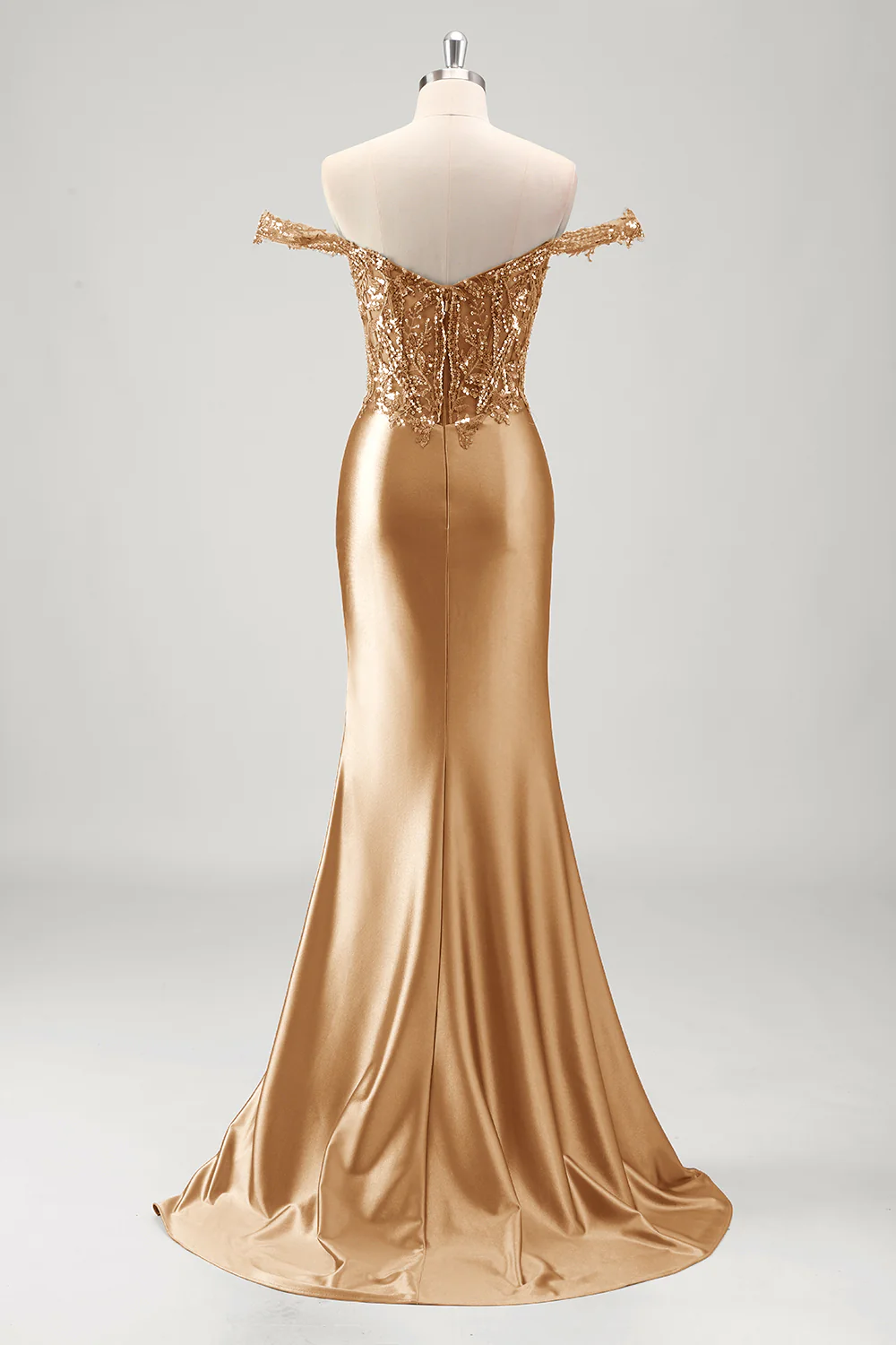 Robe de soirée sirène gris métallisé scintillante à paillettes avec fente élégante - Image 15