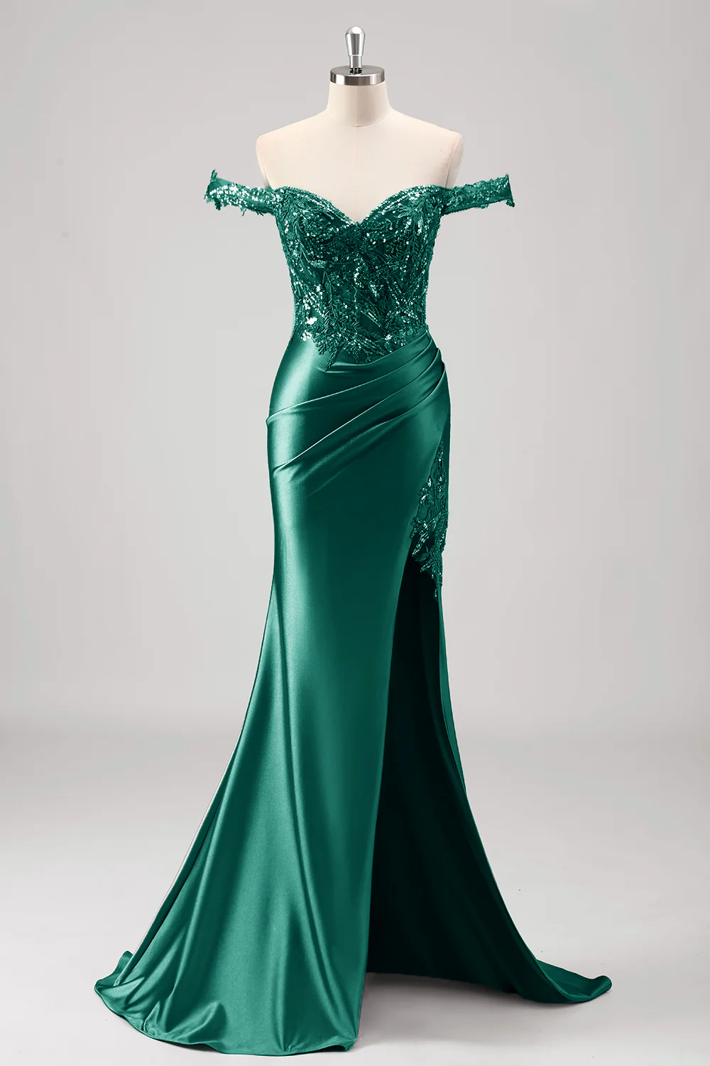 Robe de soirée sirène gris métallisé scintillante à paillettes avec fente élégante - Image 16