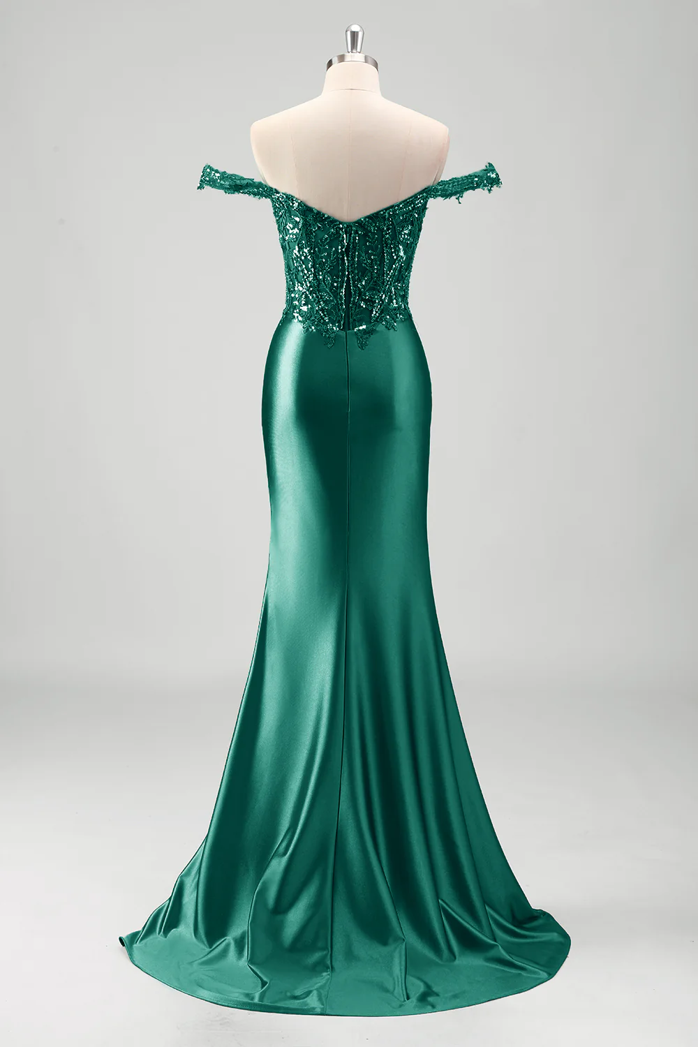 Robe de soirée sirène gris métallisé scintillante à paillettes avec fente élégante - Image 17