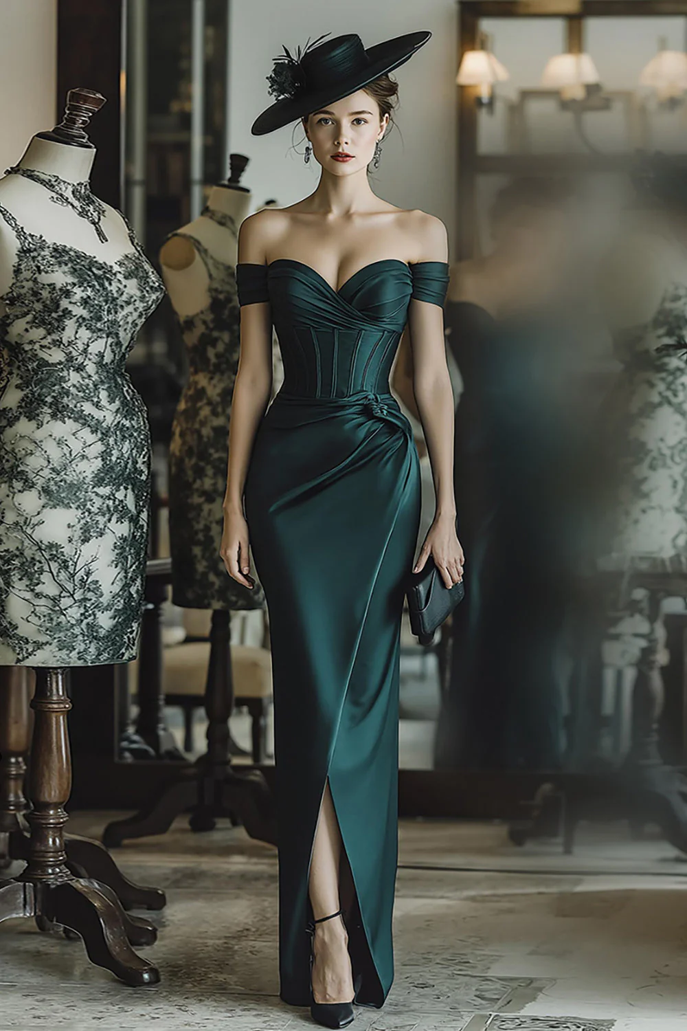 Épaule Dénudée Corset En Pin Fourreau Mère De La Mariée Robe