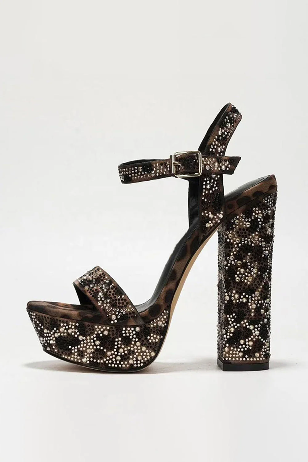 Escarpins à talons hauts de bal à motif léopard de café à motif de leopard ouvert, avec des strass - Image 2