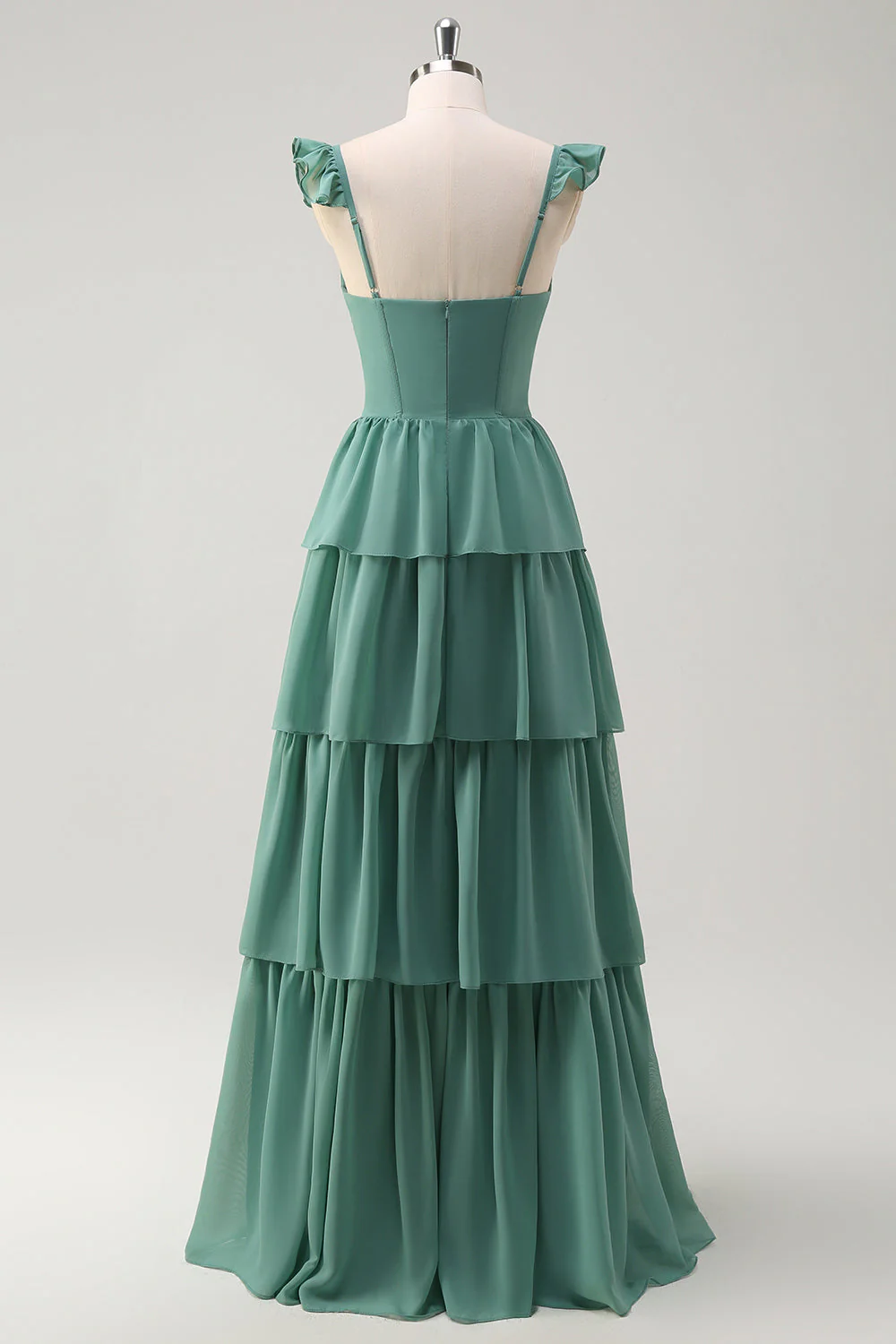 Eucalyptus A Line Corset Robe de demoiselle d’honneur longue avec fente - Image 2